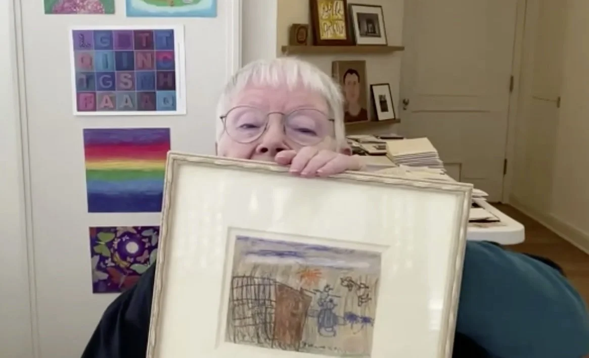 Image: Lee shows us her 1st Grade drawing over Zoom