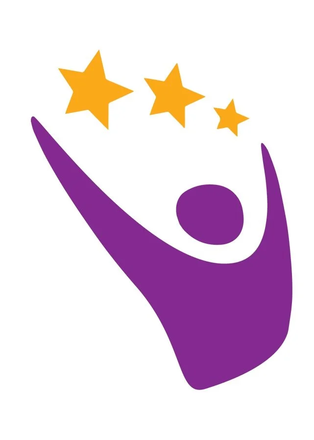 Flat-style illustration of a purple figure raising both arms toward three stars above