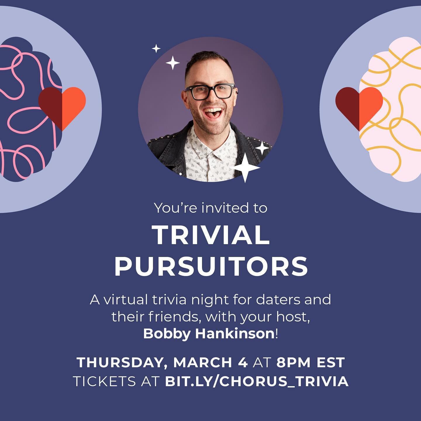 Tomorrow night! 8pm EST

The brilliant and effervescent @bobbyhank hosts our very first trivia night!

Now that you&rsquo;ve had months to rewatch your favorite rom-coms, come find your match in meaningless knowledge and maybe something more...?

Bri