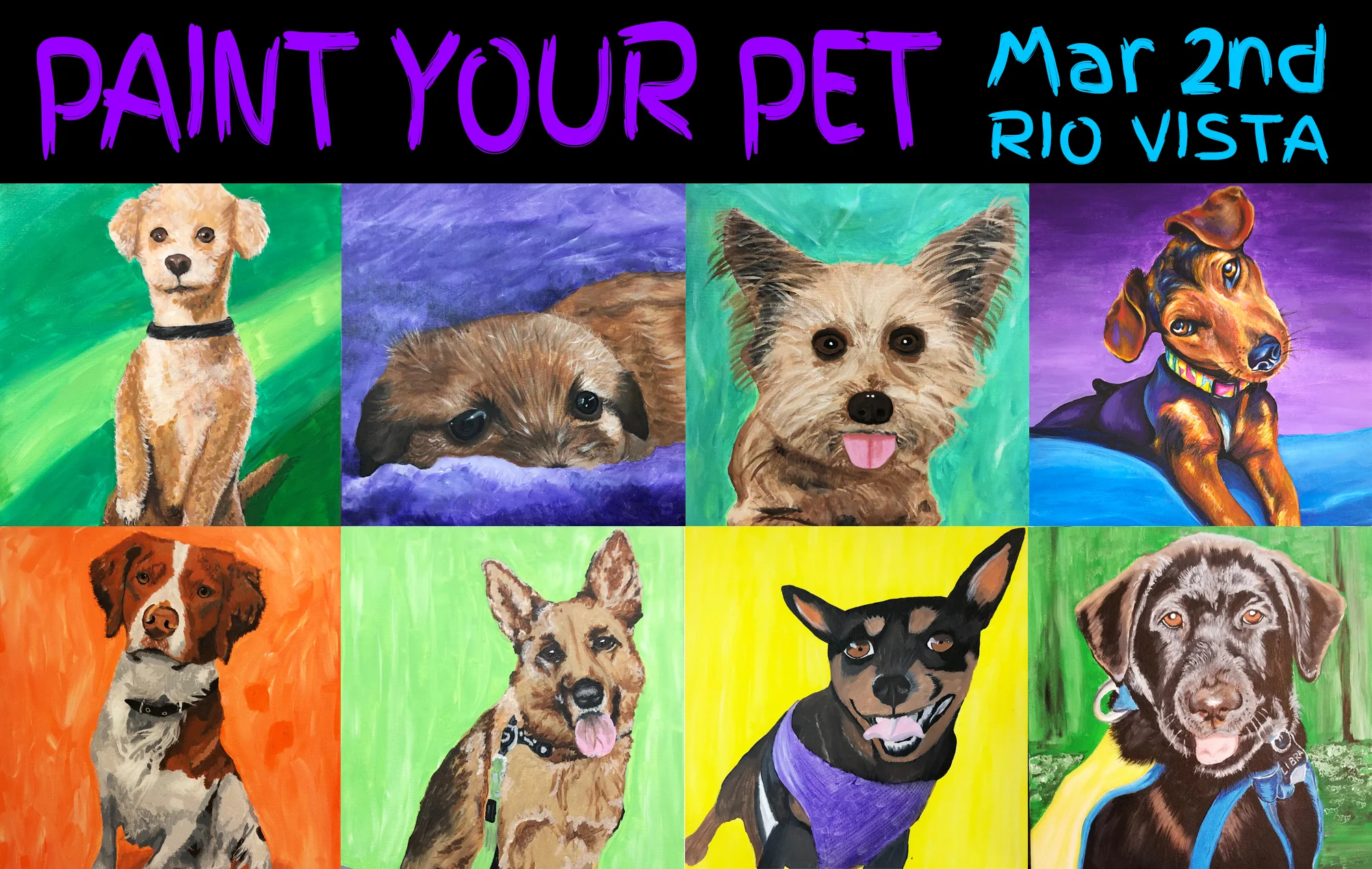 All 8 of these paintings were from our January Paint Your Pet Event. This was everyone’s first painting!