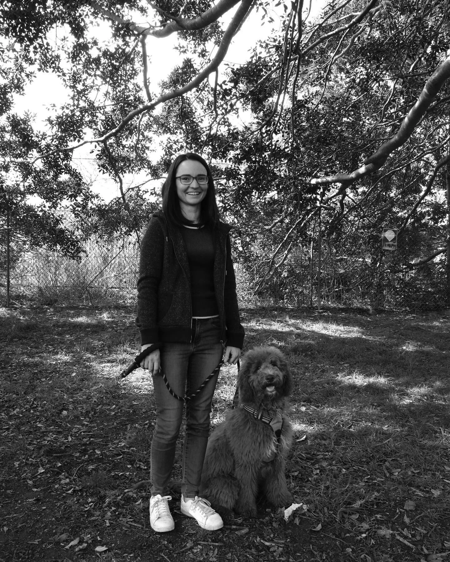 Emma and Atti. Cafe Bones. 2021. As part of my project Dog People as part of the Edge Art Camp on the GreenWay I am taking portraits of people and their dogs. @atticus.the.cobberdog #edgeinnerwest #innerwestcouncil #dogsofinstagram #dogsofsydney #inn