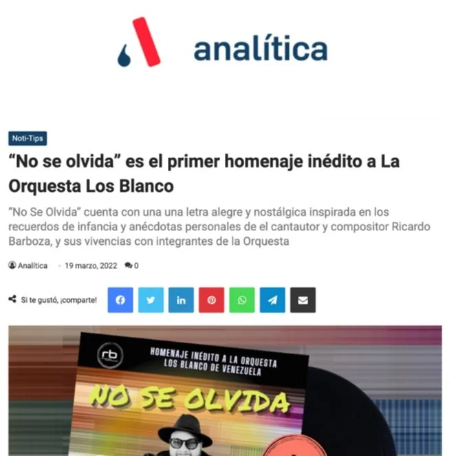 Destacados: Portal de Noticias "Analitica" de Venezuela comparte mi nuevo sencillo "No Se Olvida"
