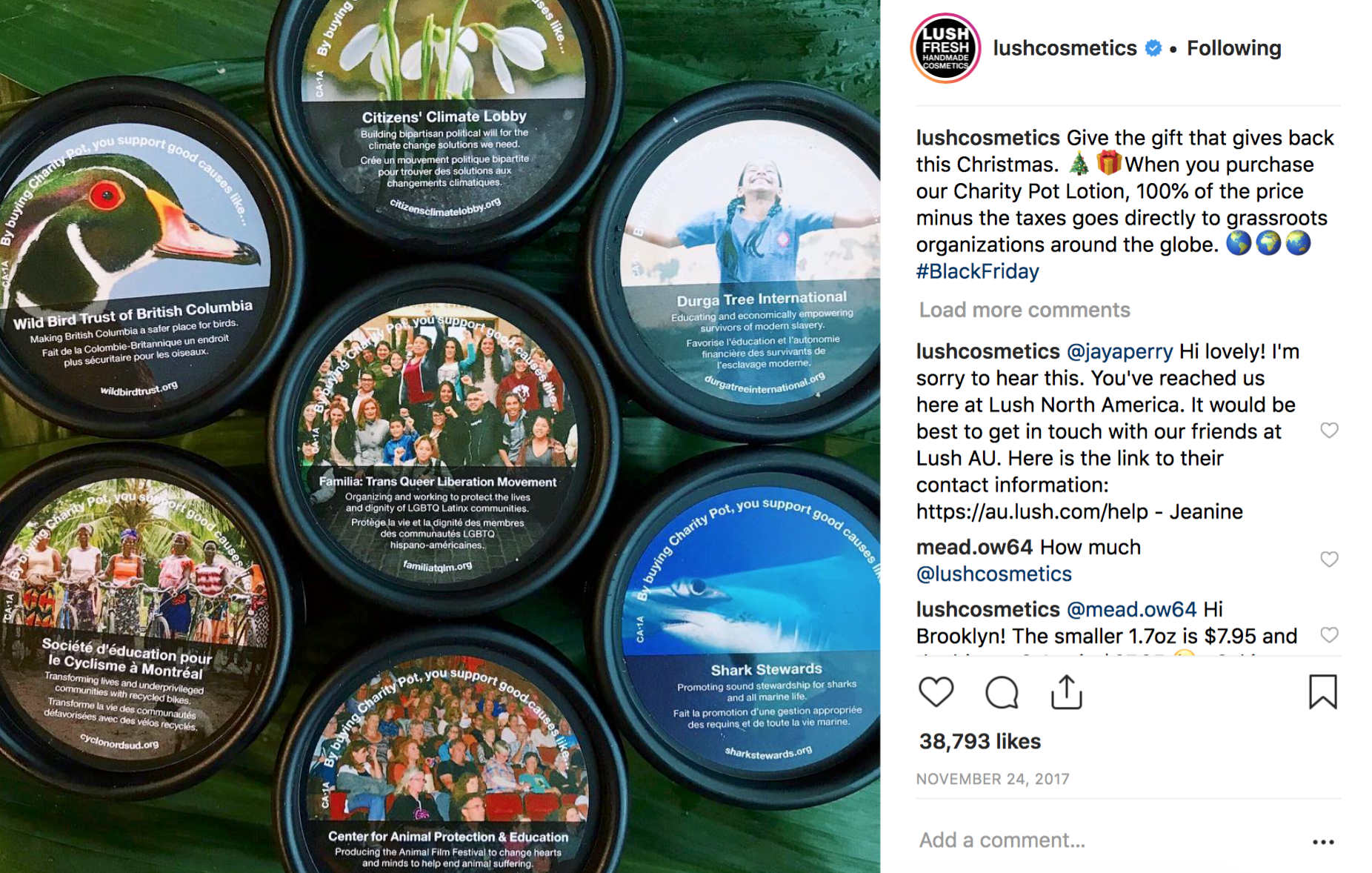 LUSH Cosmetics on Instagram Black Friday 2017.