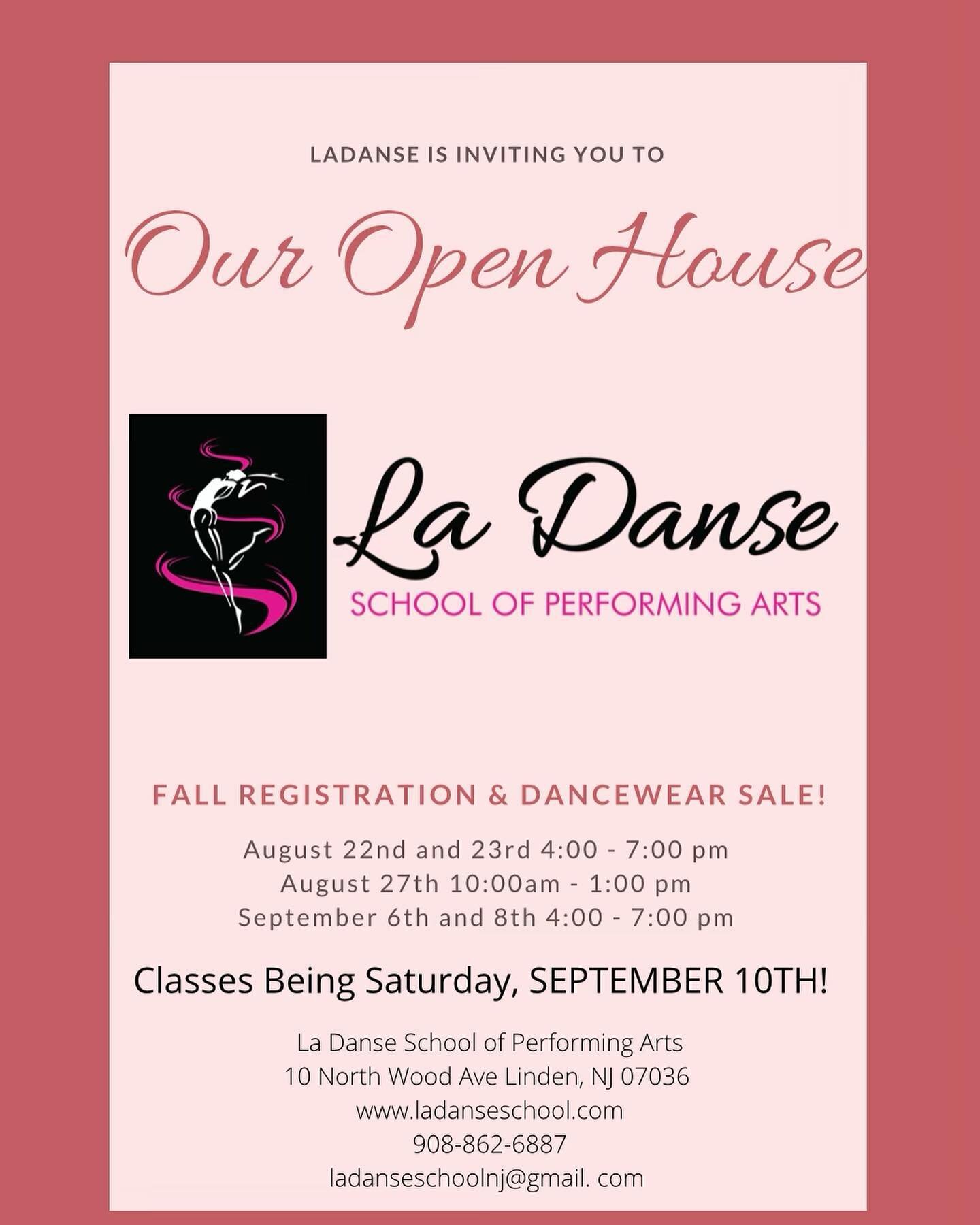 It&rsquo;s around that time!! Fall dance starts in about a month! Enroll now to get the best classes!! We also offer Zumba and an Inspire class!! Come to our open house to get some nice dance wear and to check all this out in person 😉🎉 See you ther