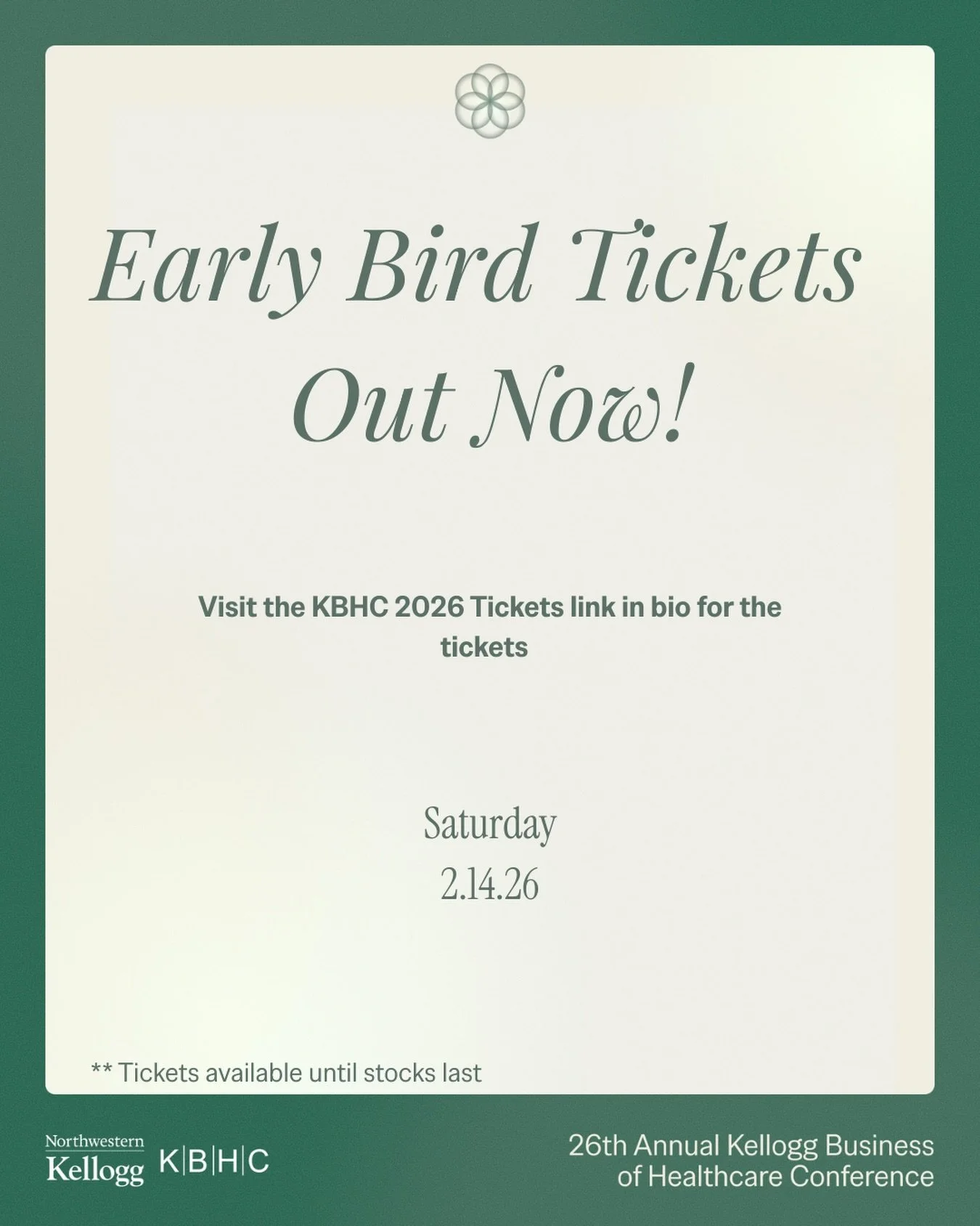 THE WAIT IS OVER !!

Early Bird tickets for Kellogg Business of Healthcare conference are out now 

Get yours on Eventbrite using the link in bio. Available only until stocks last so head on over now ! 

#kbhc2026
