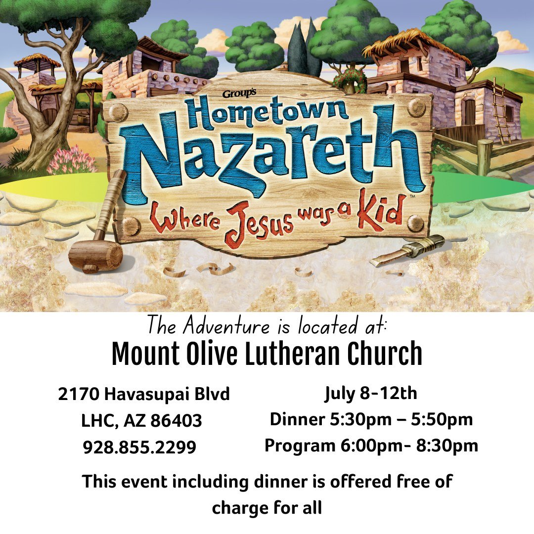 Join us in Hometown Nazareth, where we'll explore what life was like when Jesus was a kid. You'll craft cool projects in the Marketplace, laugh as you play Bible-times games, visit with Jesus' mom, Mary, and eat foods just like the ones Jesus ate. Pl