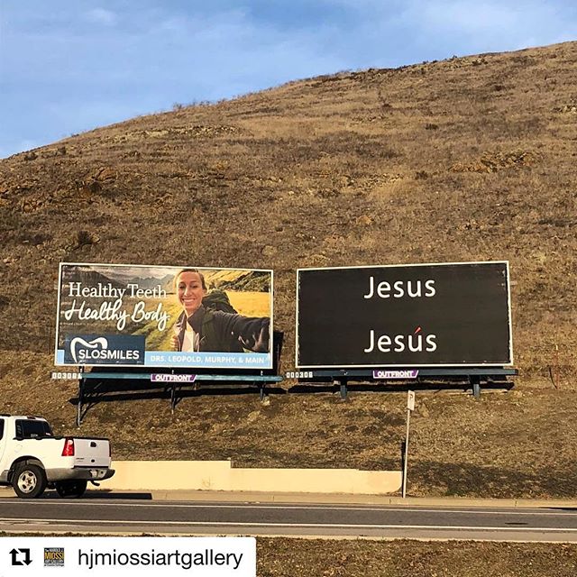 Repost: @hjmiossiartgallery 
The Jesus/ Jes&uacute;s billboard is up! Industry of the Ordinary made this billboard for their Demo(cra)tic exhibition, which you can find at the intersection of Higuera and Elks Lane in San Luis Obispo until December 9t
