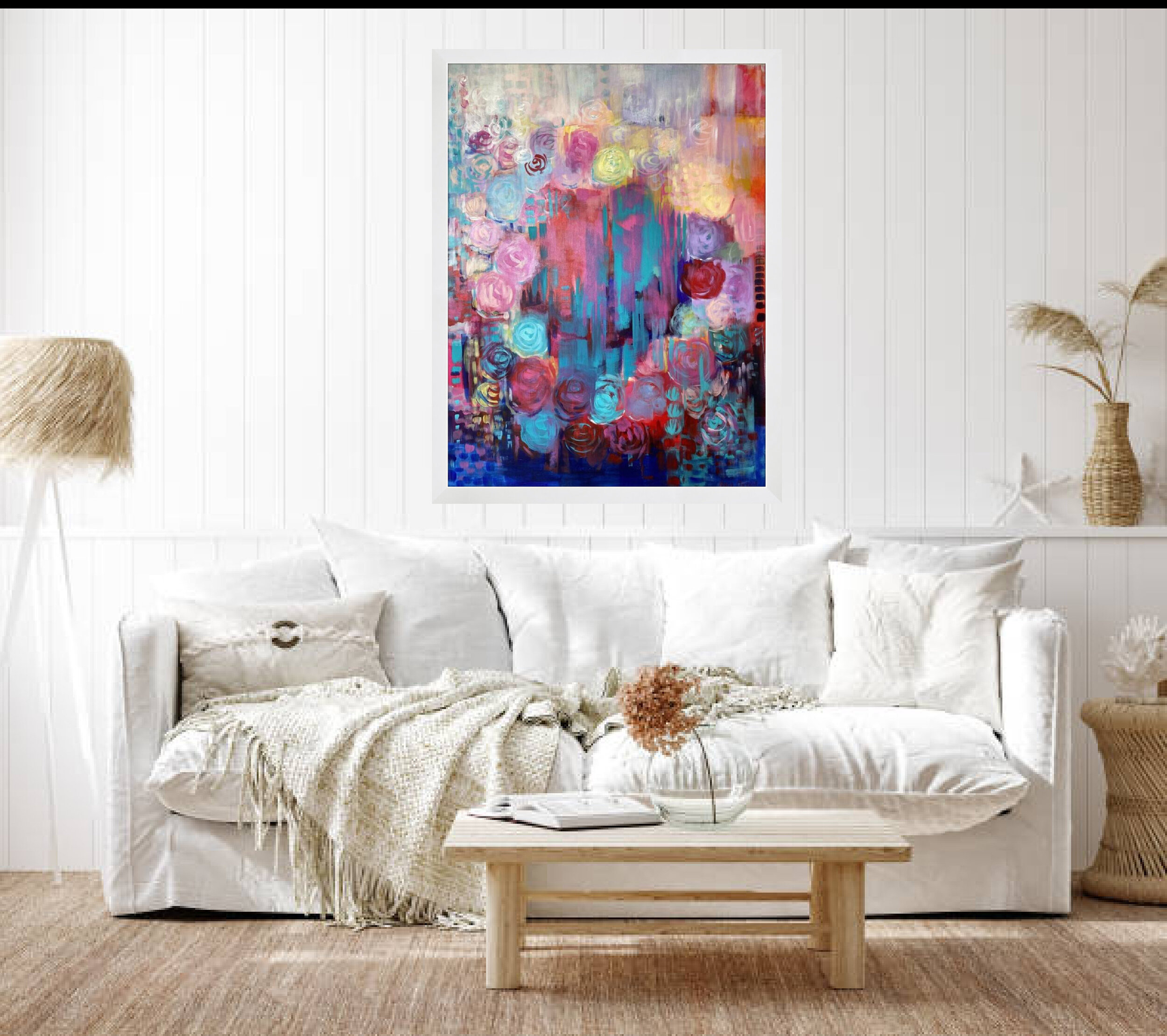 Colourful ABSTRACT GICLEE PRINT, wall art, interior decor, flower painting, ‘Joy, Entwined’