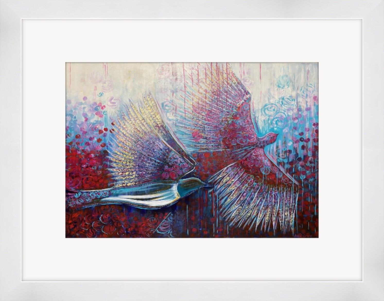Colourful ABSTRACT GICLEE PRINT, wall art, interior decor, bird, tui, ‘One for Sorrow, Two for Joy’