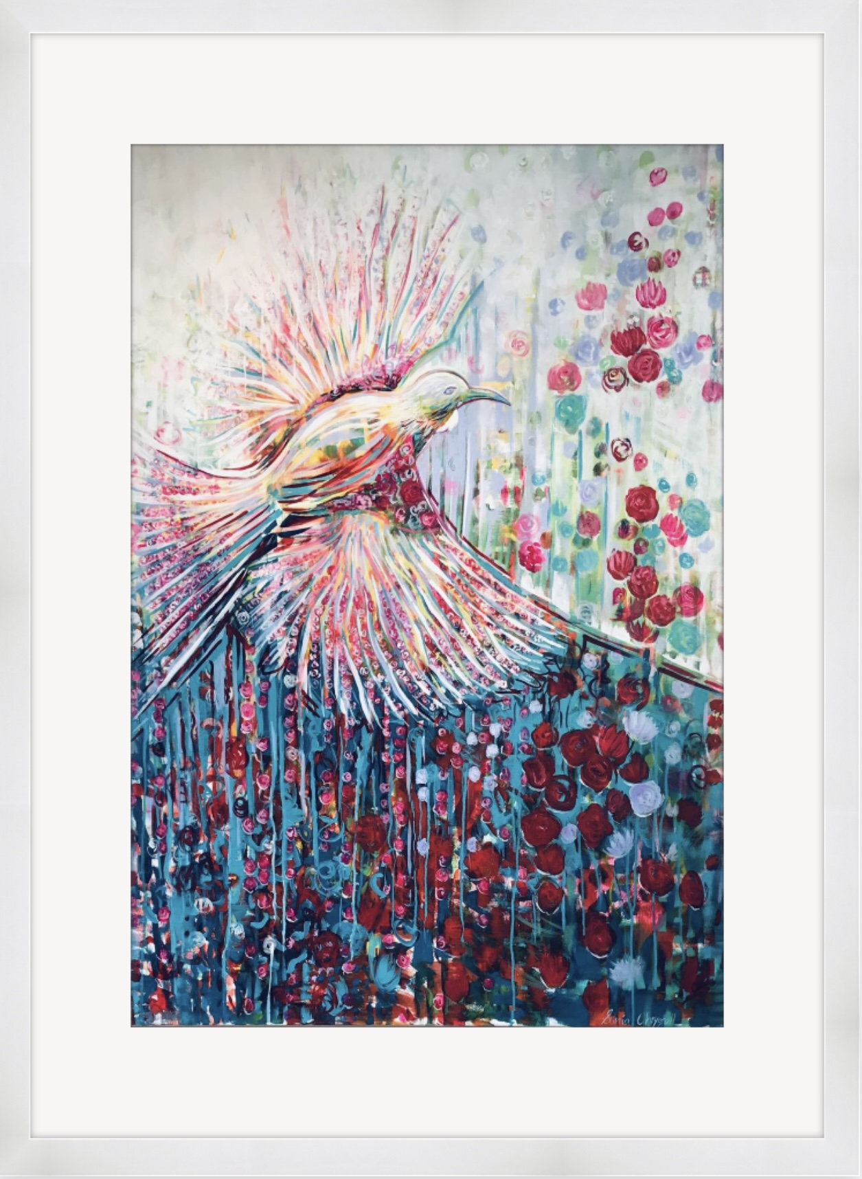 Colourful ABSTRACT GICLEE PRINT, wall art, interior decor, bird, tui, ‘The Bird That Nests Inside You’