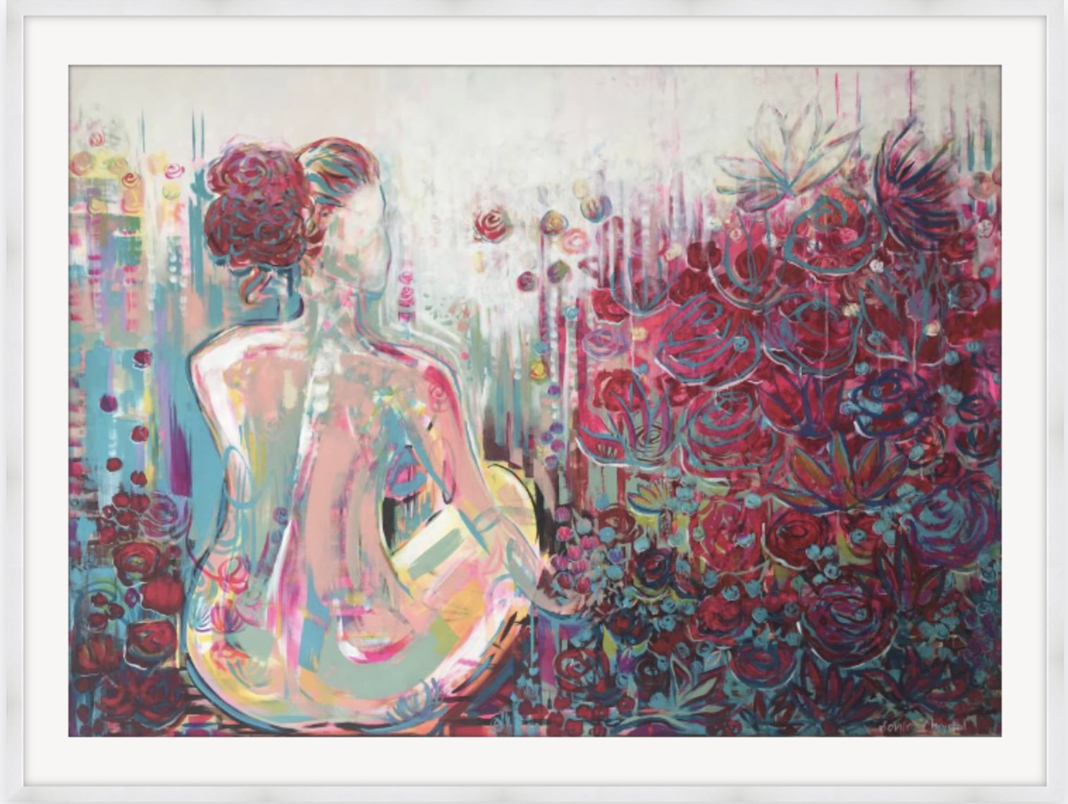 Colourful ABSTRACT GICLEE PRINT, wall art, interior decor, nude painting, flower painting, ‘Life, Fell Together Again’