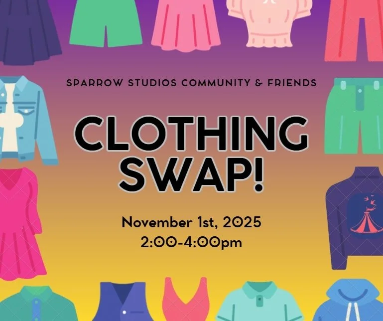 Time for our biannual community clothing swap!

👉 Saturday, November 1st
👉 2pm to 4pm
You don&rsquo;t need to be a student at our studio to join in, we welcome students, family, friends, neighbors, and anyone from the Olympia community.

Bring alon