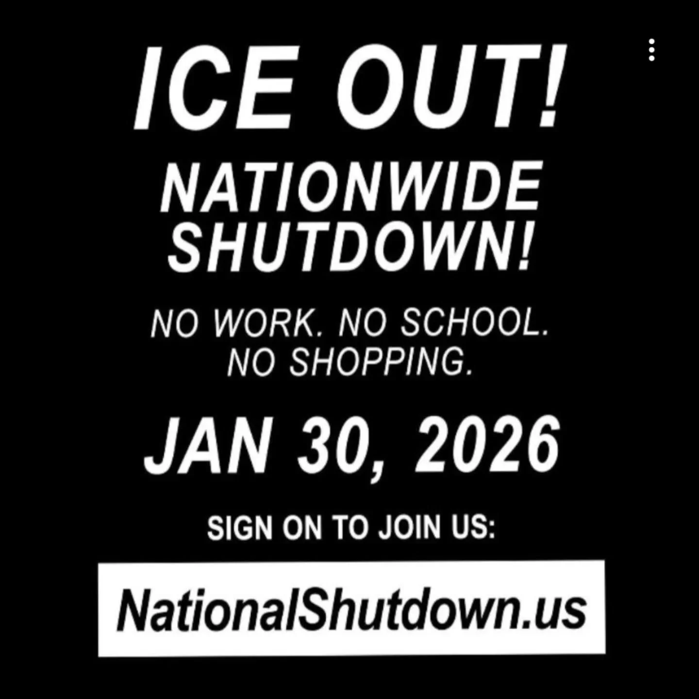 Hi friends and community - we took inspiration from @newmoon.movementarts and have created alternative programming options at the studio tomorrow in order to participate in the Nationwide Ice Out Shutdown, 1/30.

I'd you're on our email list, then yo