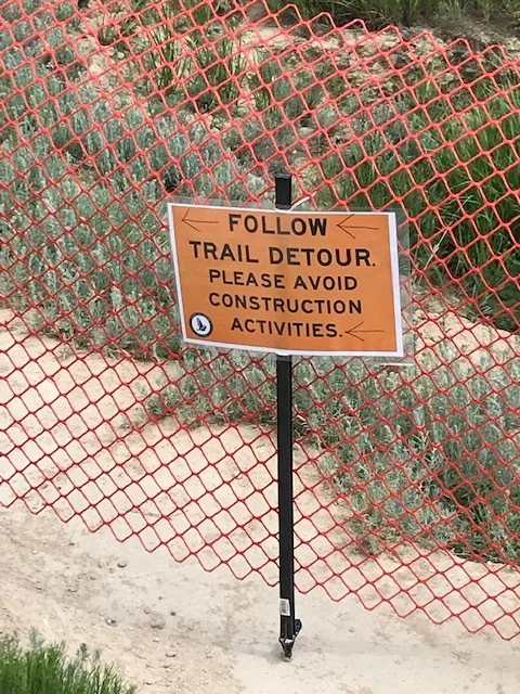 A slight detour exists on the Haymaker trial near the debris catchment area. Please respect this and all Town of Eagle trail signs.