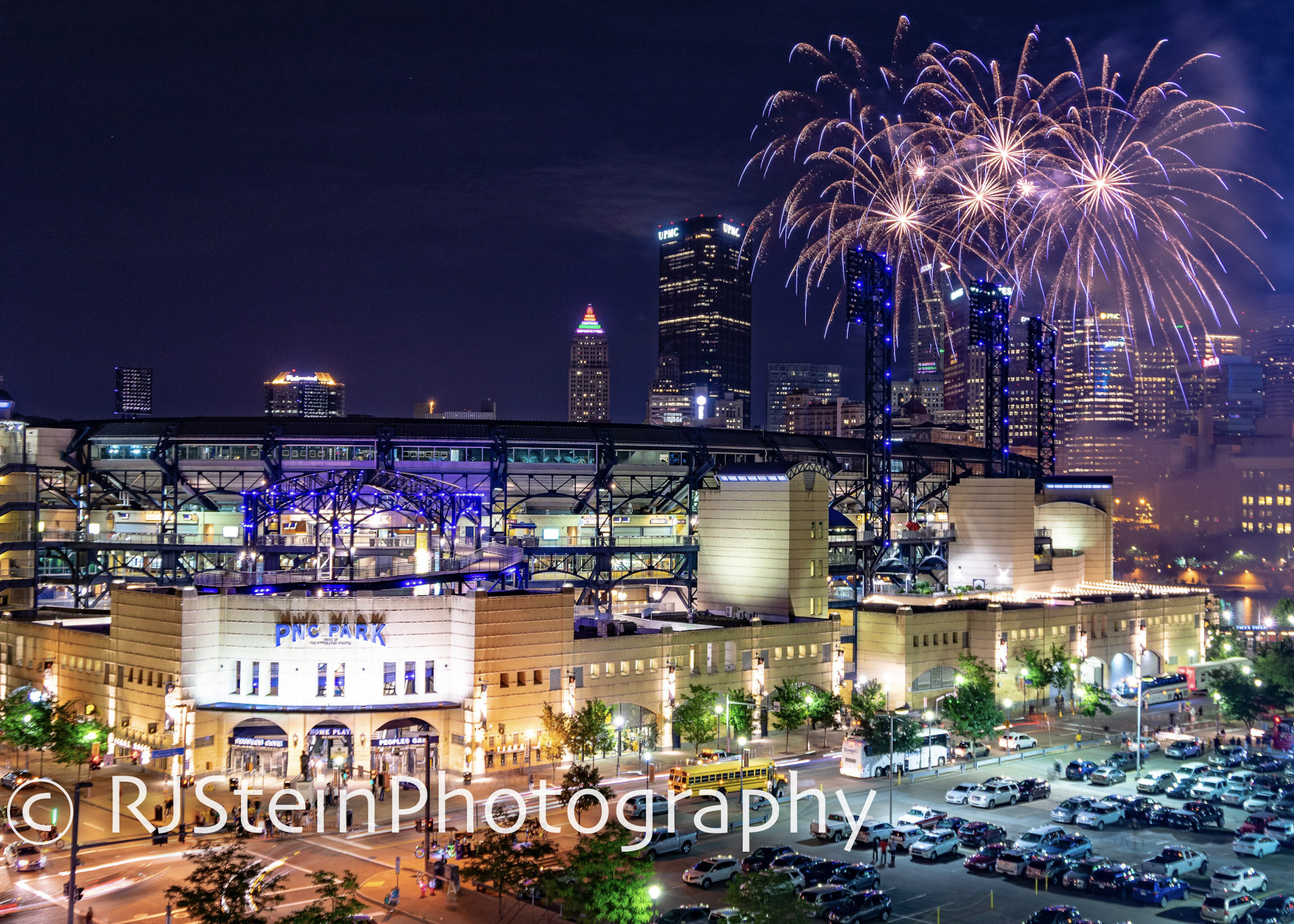 pnc park fireworks in blue, pittsburgh, 2018