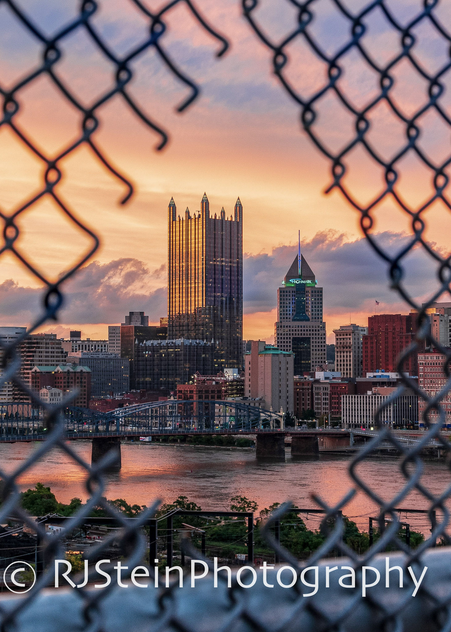 sunset through the fence, pittsburgh, 2018