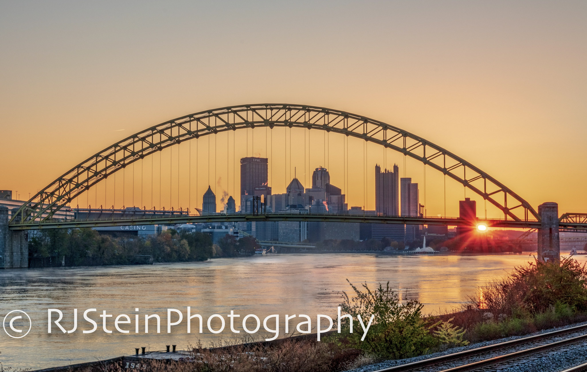west end bridge framed sunrise, pittsburgh, 2018