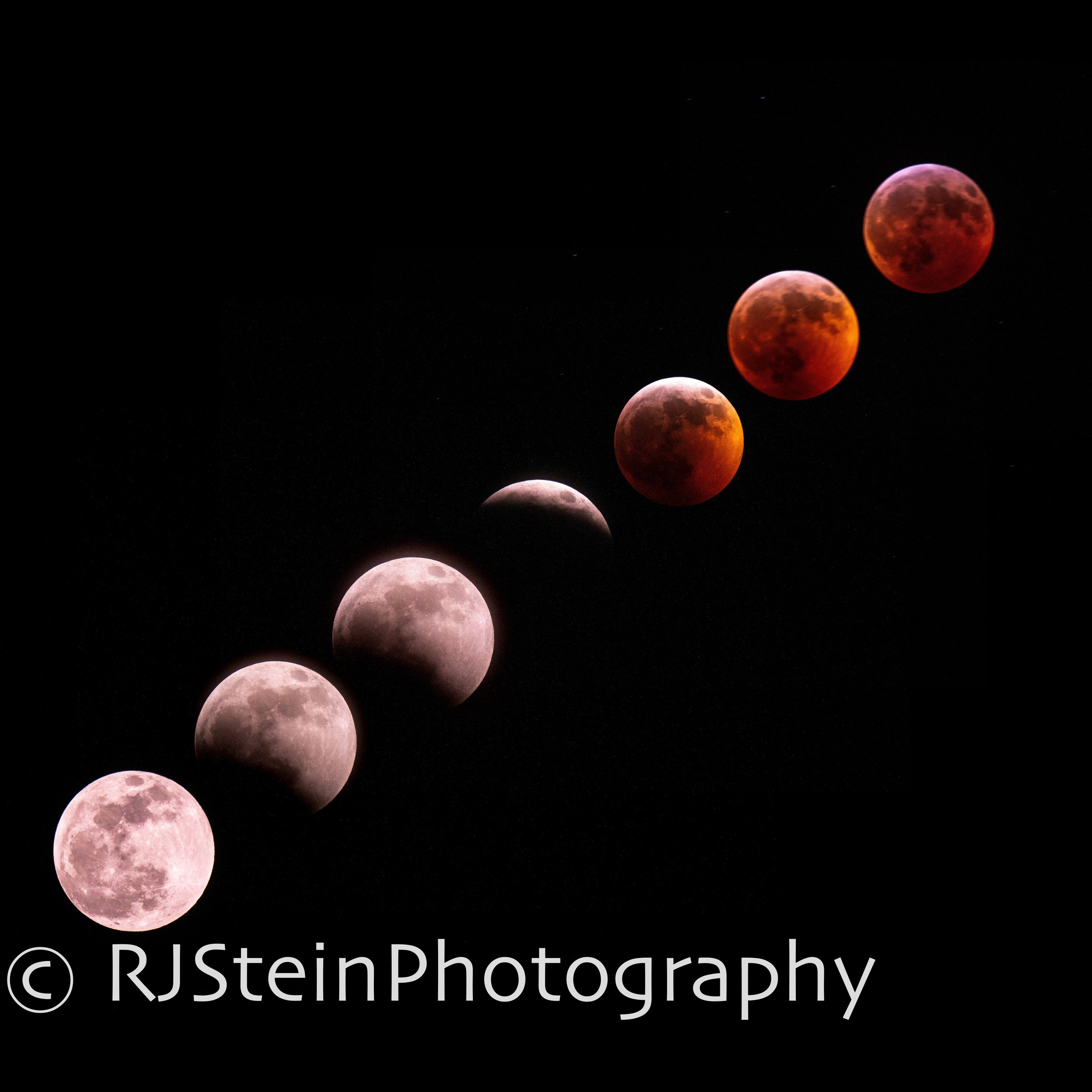 blood wolf moon lunar eclipse sequence, pennslyvania, 2019