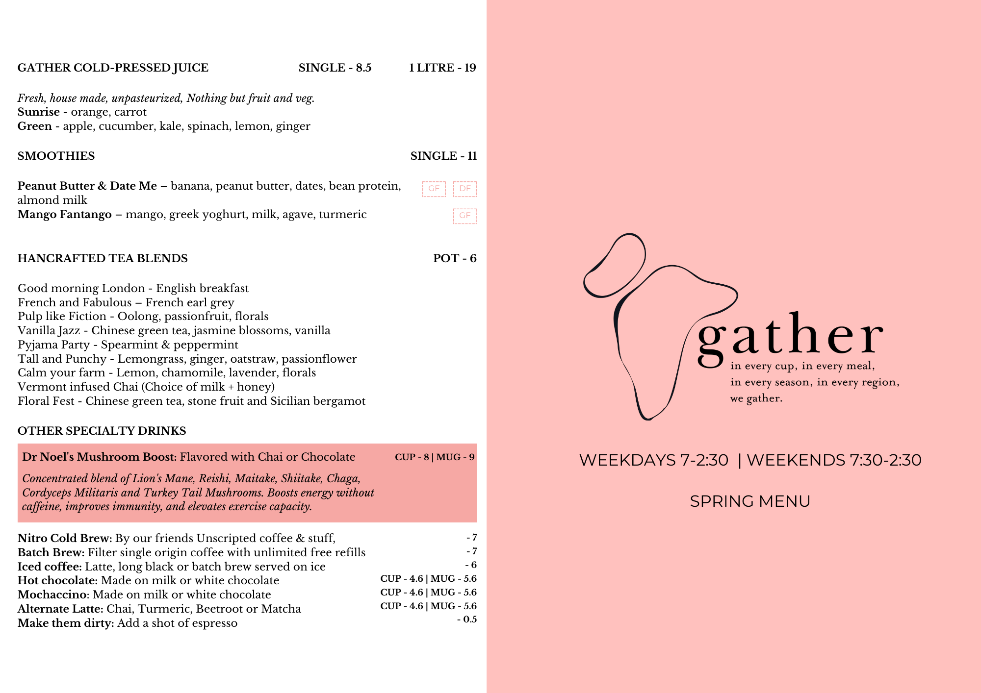 Our Menu Dinein & Takeout Canberra, Braddon Cafe Menu — Gather Cafe