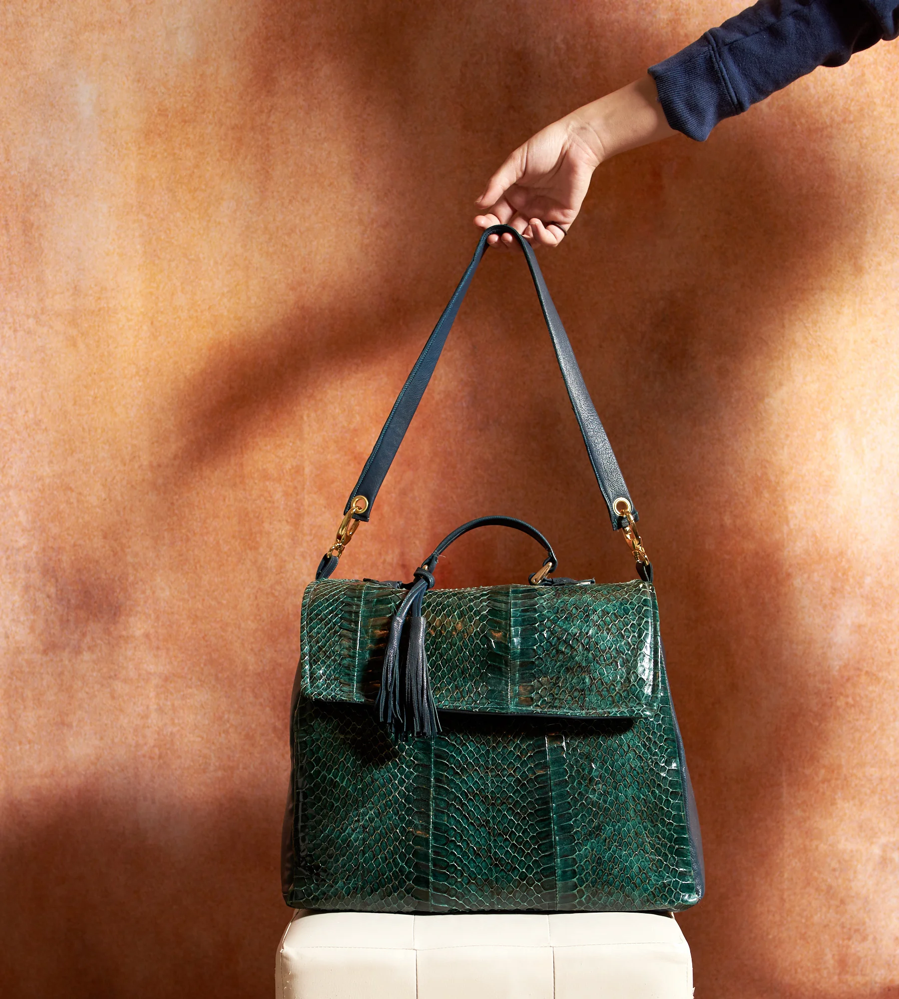 borsa bauletto con tracolla in pitone