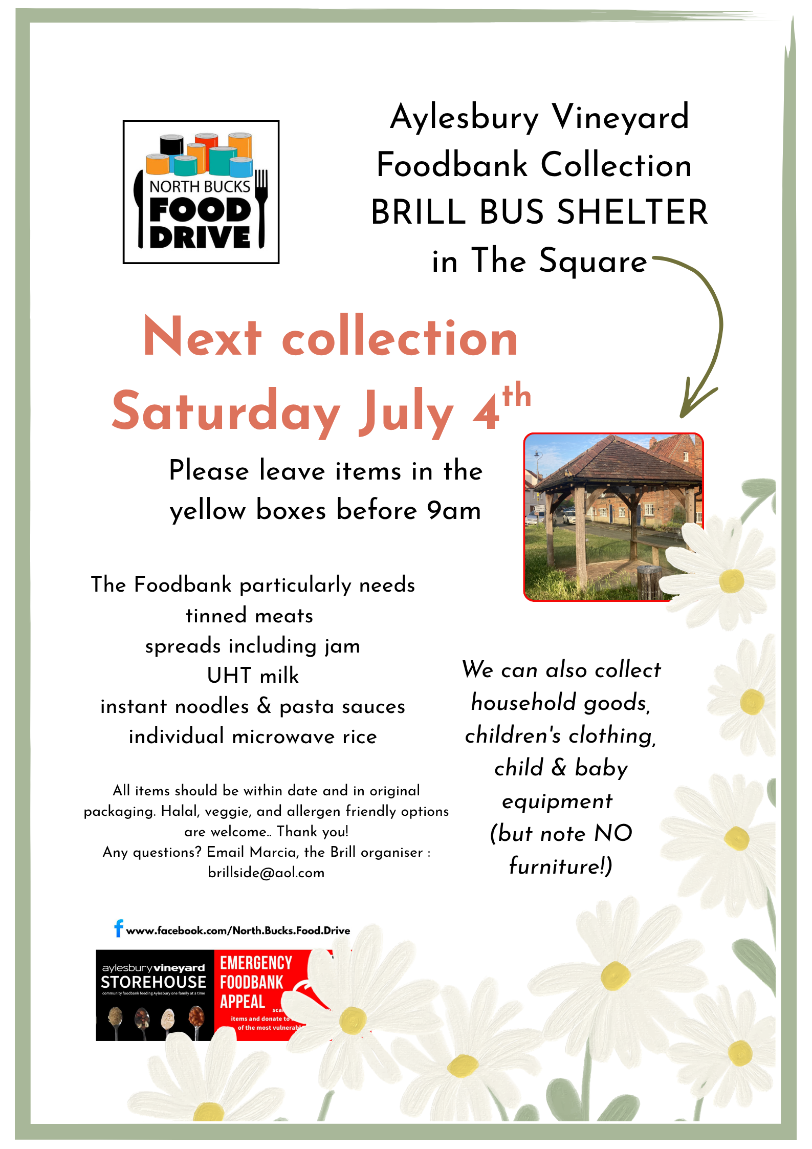 Poster promoting July foodbank collection