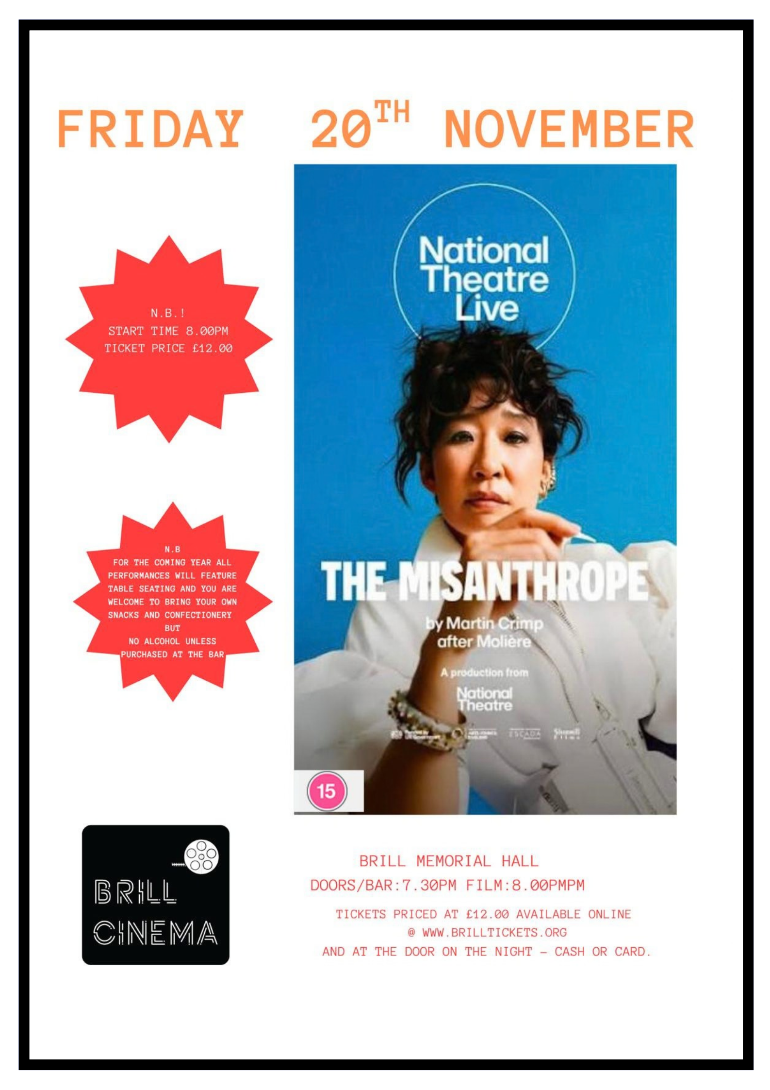 Poster advertising screening of live theatre production The Misanthrope.