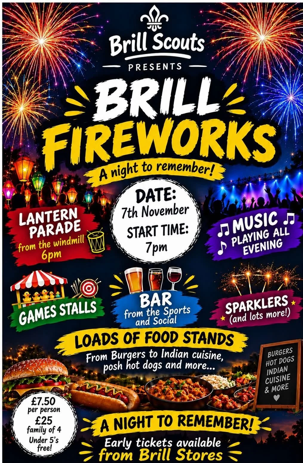 Poster advertising Brill Scouts Fireworks Display on November 7th.