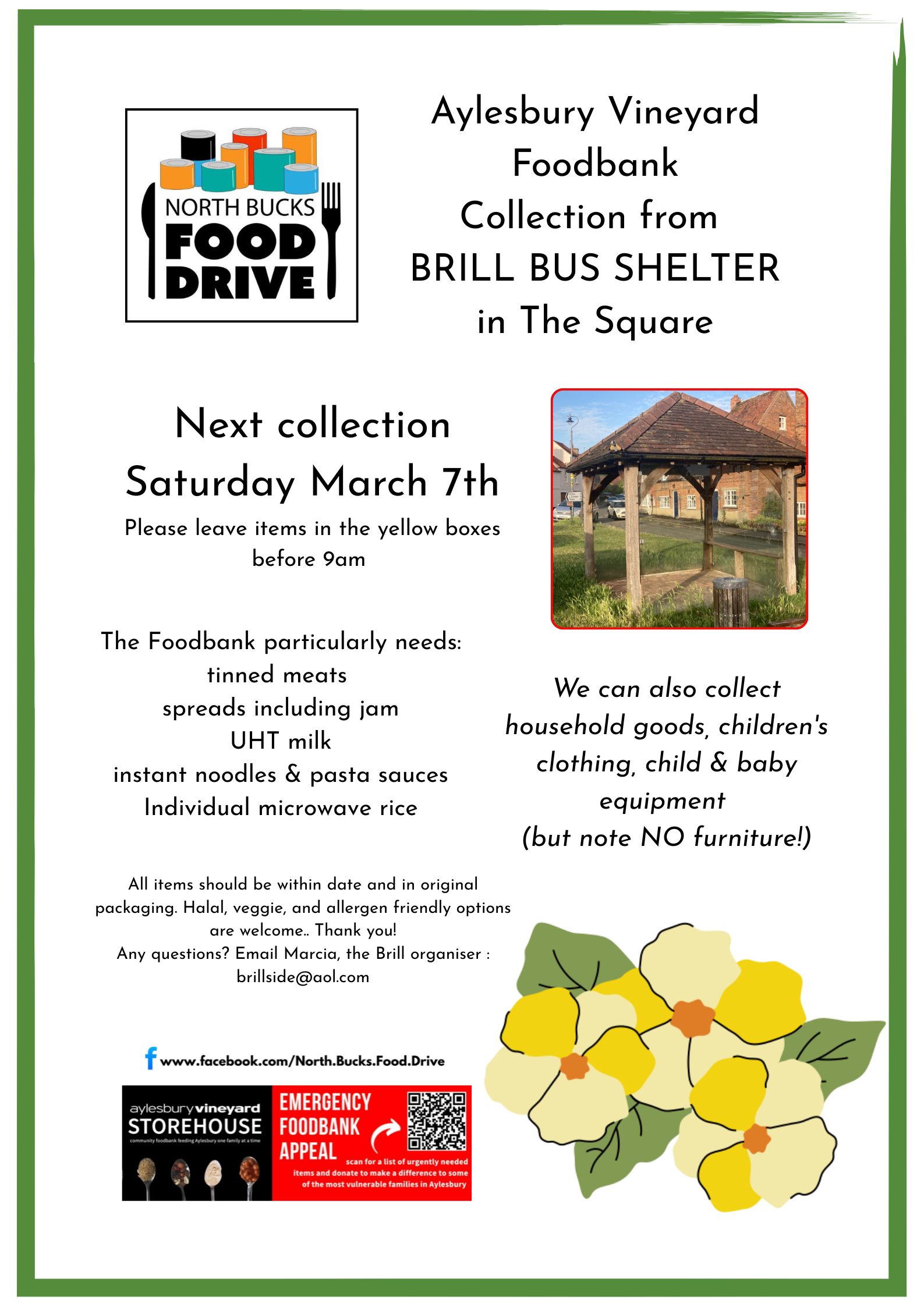 Poster promoting foodbank collection March 7th