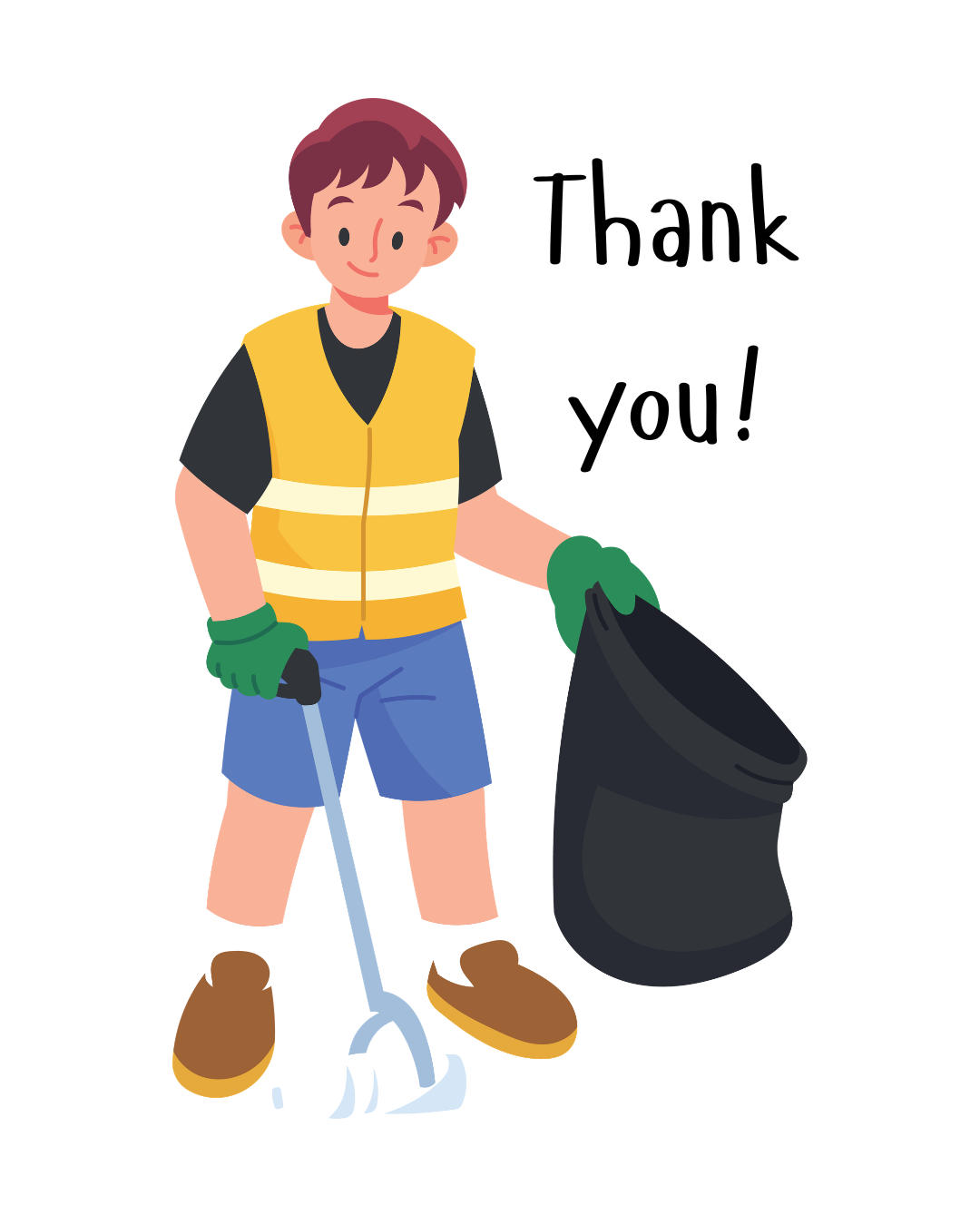 Drawing of boy with litter picking equipment