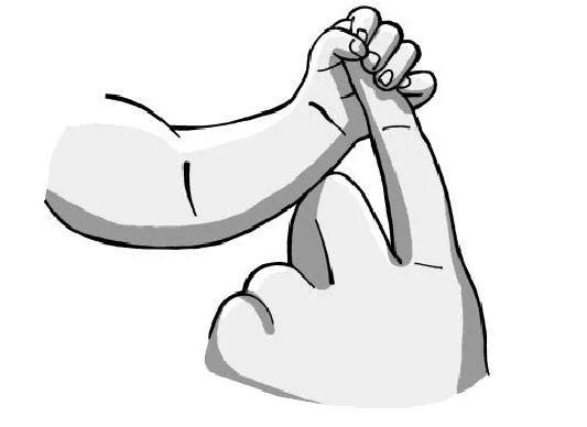 The Grasp reflex position. When you press the palm of an infant’s hand, the fingers will curl. This will also happen in adults who have an active Grasp reflex.