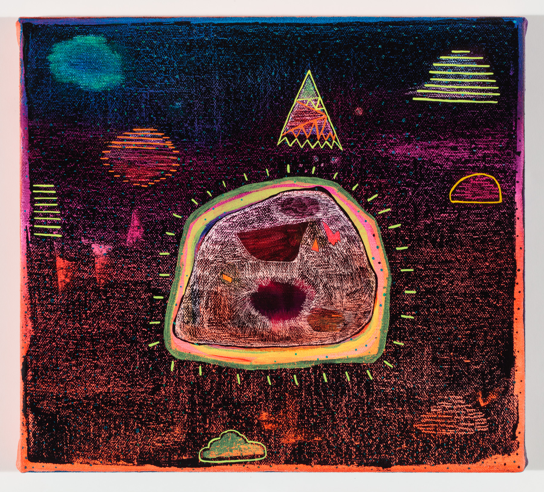 Meteorite History, Oil and cold wax on canvas, 10” x 9”