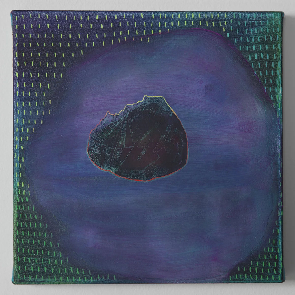 Meteorite Vision, Oil and cold wax on canvas, 9” x 9”