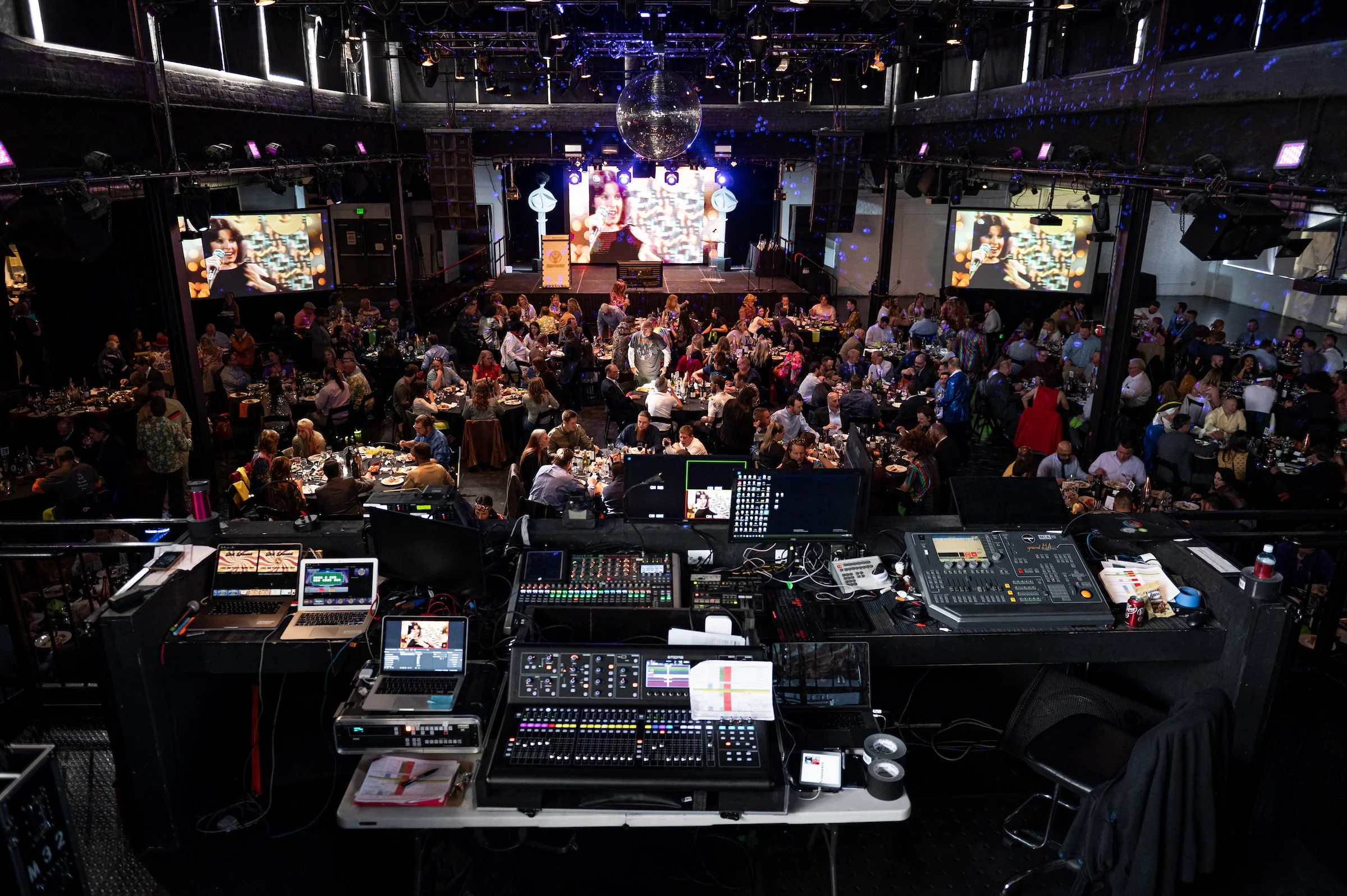 A production board and Audio Video Setup at a Corporate Awards Gala for a Sales Organization in Denver, Colorado