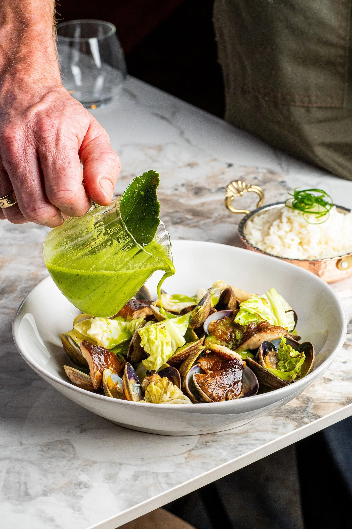 Thai Green Curry with Steamed Clams &amp; Lime Leaf Rice