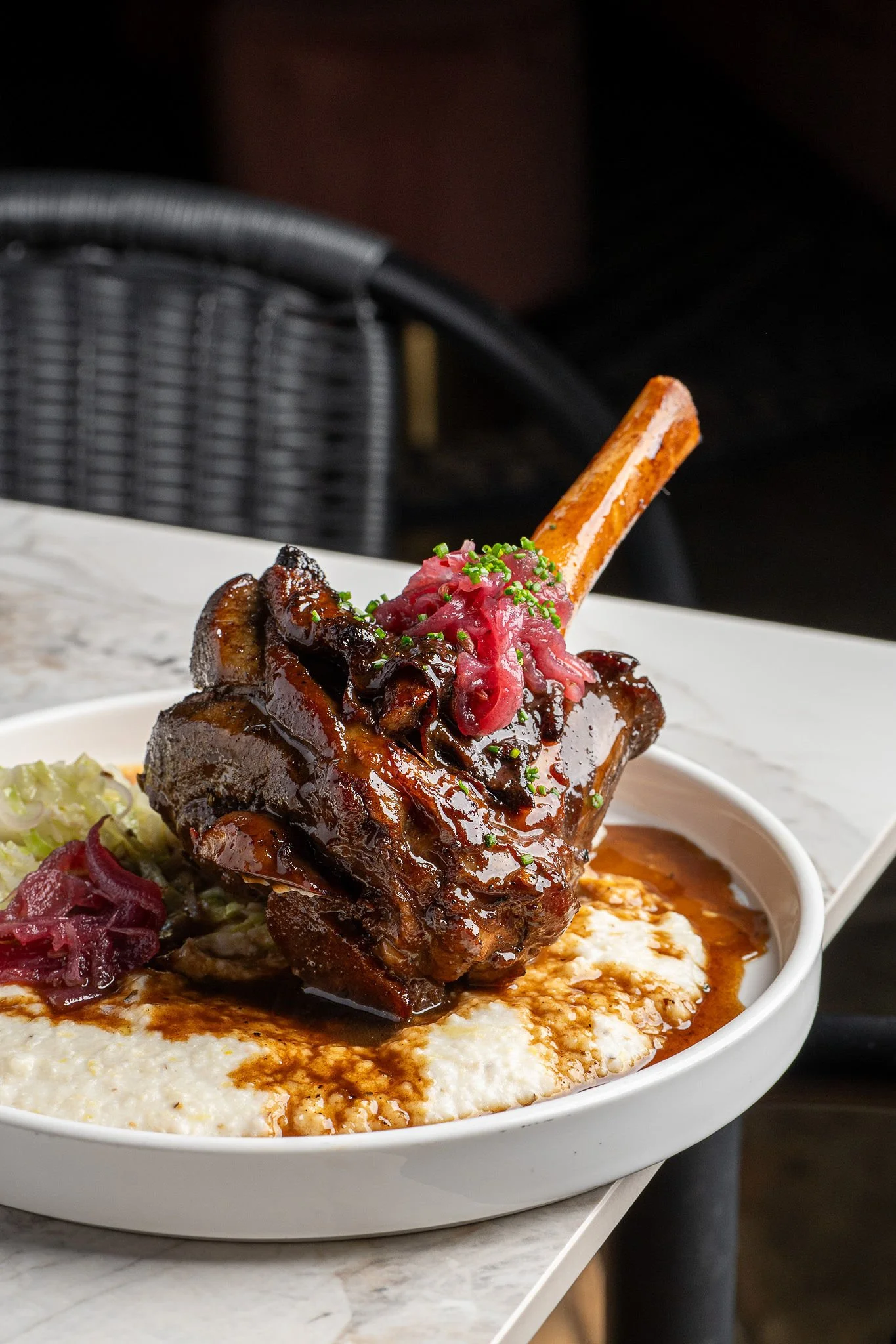 Red Wine Braised Lamb Shanks with Fromage Blanc Grits