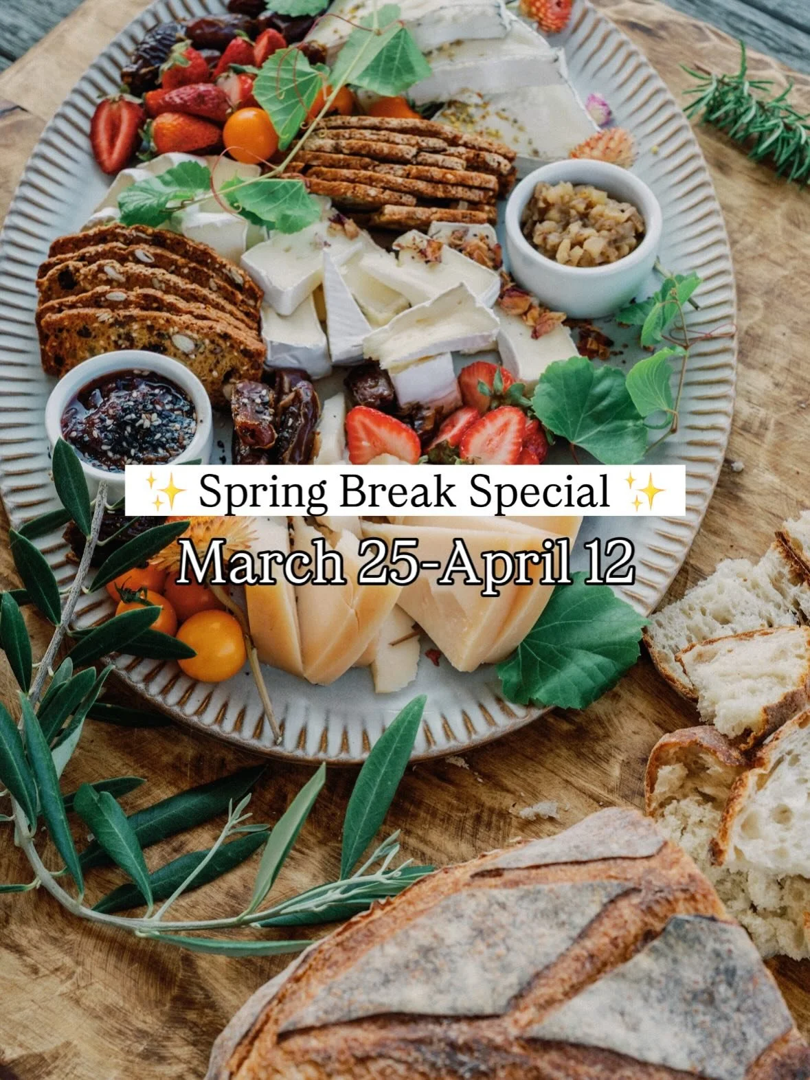 ✨ Spring Break Special&mdash; March 25 through April 12 ✨ 

Book a private chef experience during this window and choose one complementary gift: 

🧀 Welcome Grazing Board &mdash; we&rsquo;re talking Sonoma&lsquo;s finest craft cheeses, thoughtfully 