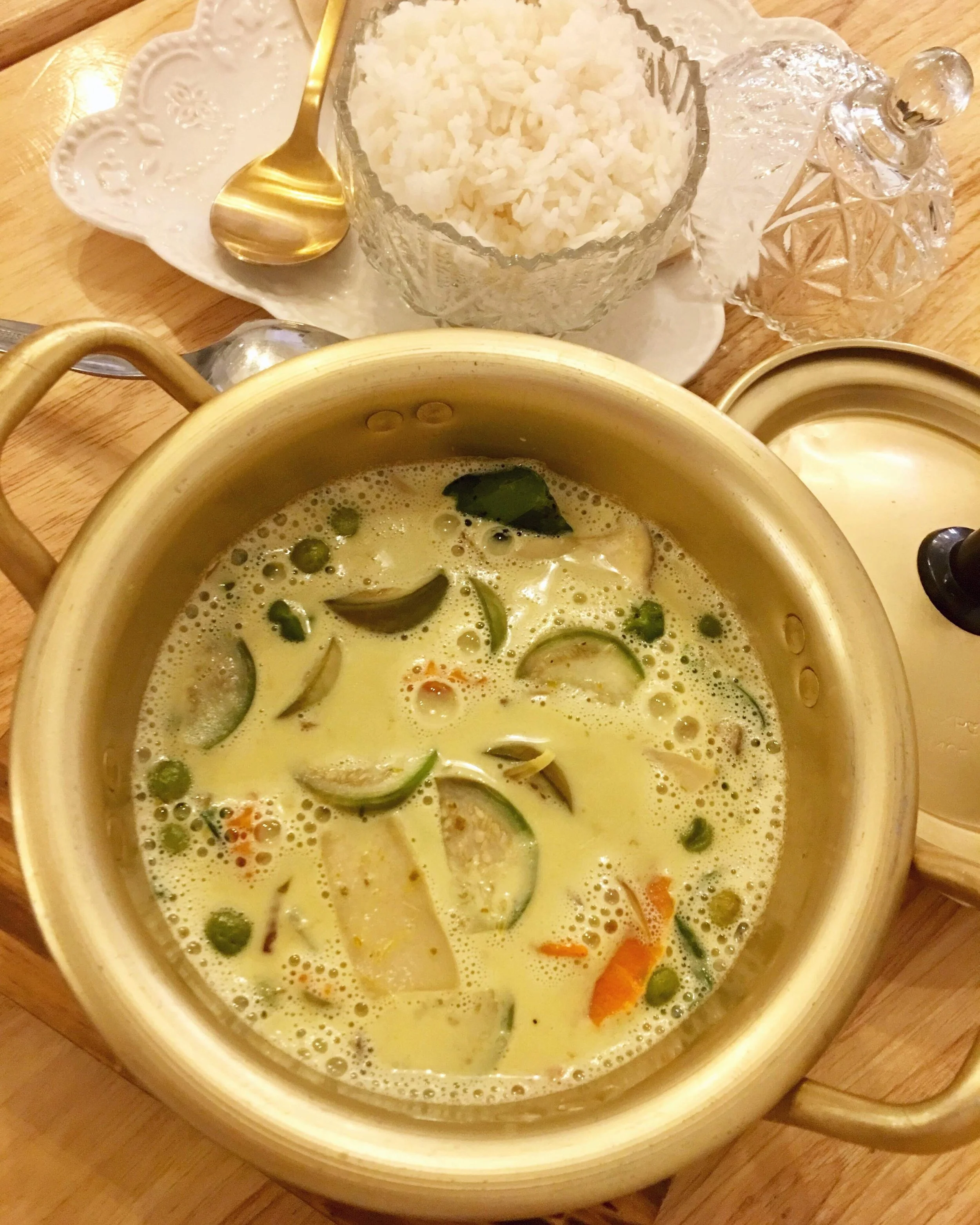 Green curry at a cafe in Ari, Bangkok.