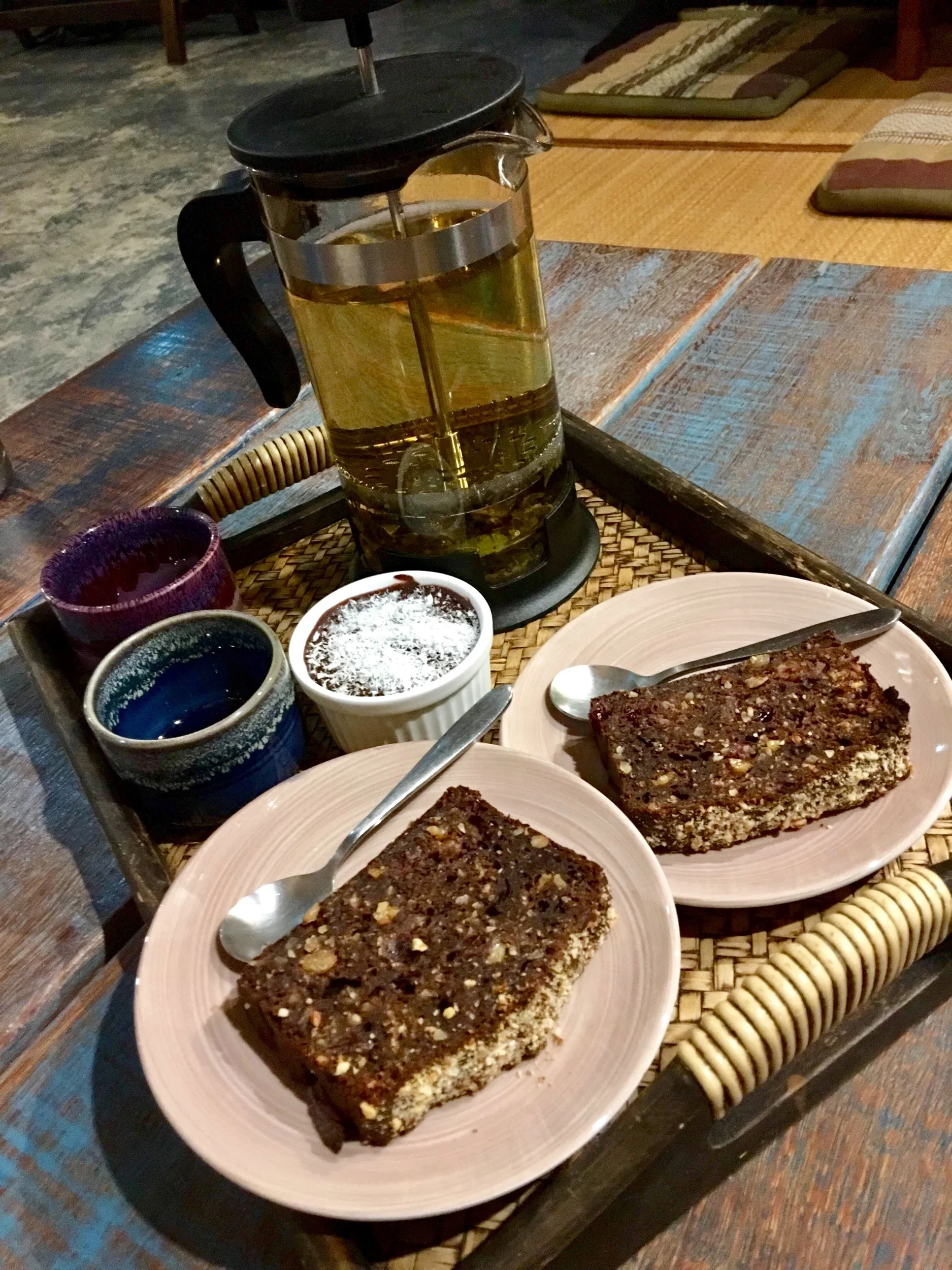 Raw vegan chocolate cake and mousse. Akasha Home, Koh Phangan, Thailand.