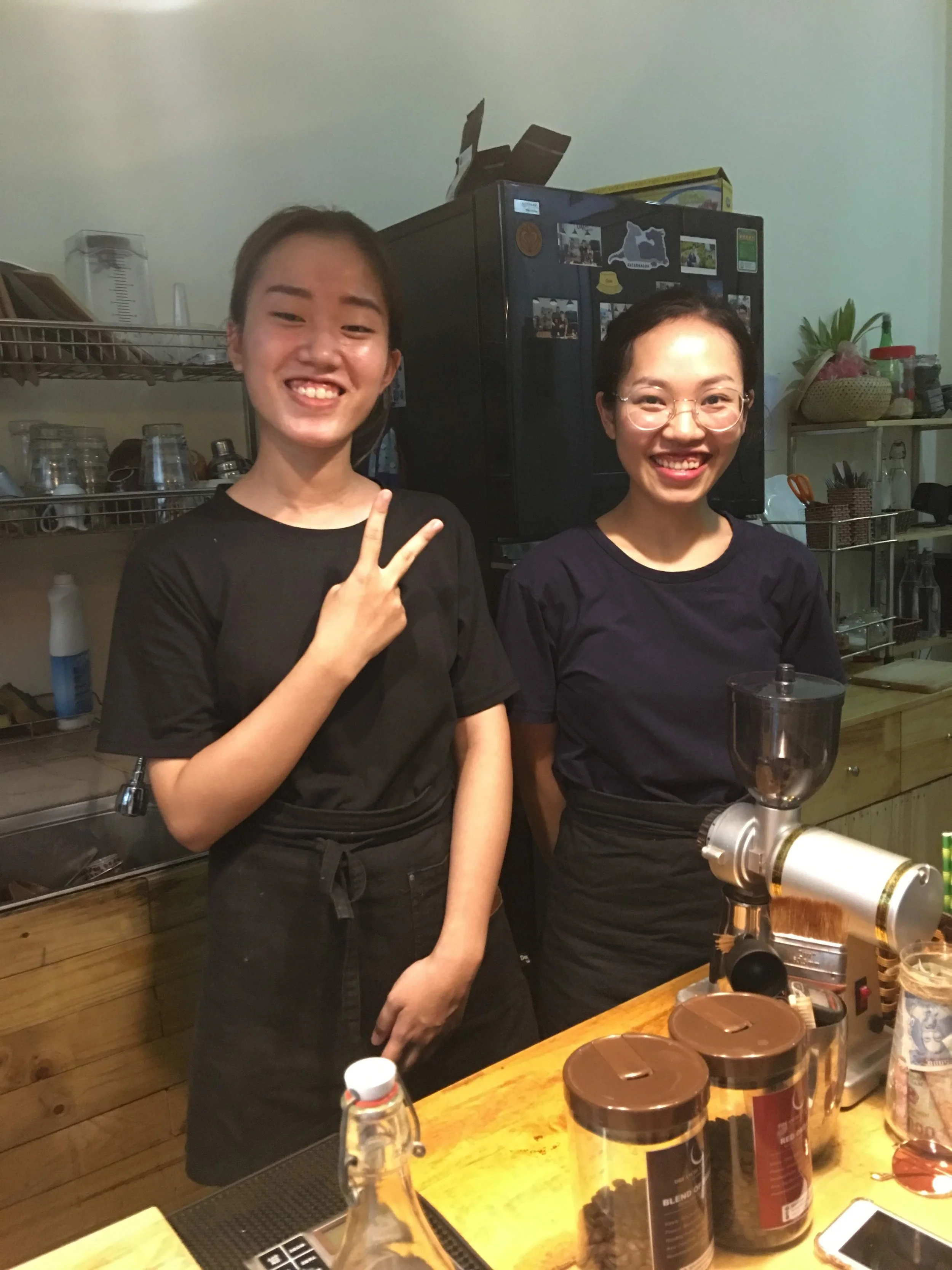 The sweet girls of Dream Beans Coffee in Hanoi.
