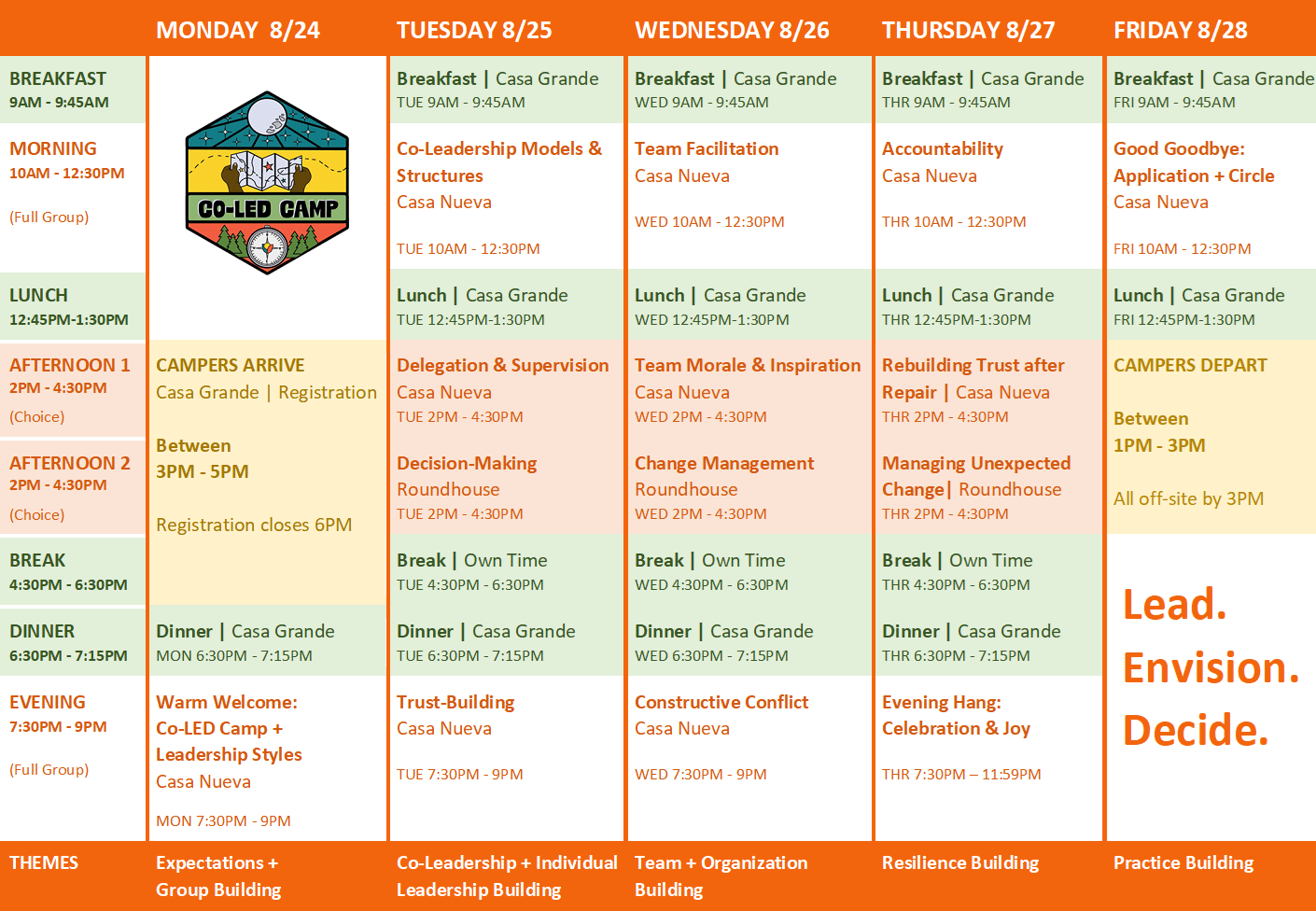 Camper Agenda - Week Overview