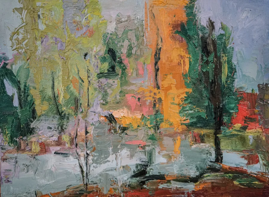 City Rain, 12” X 12” oil on canvas