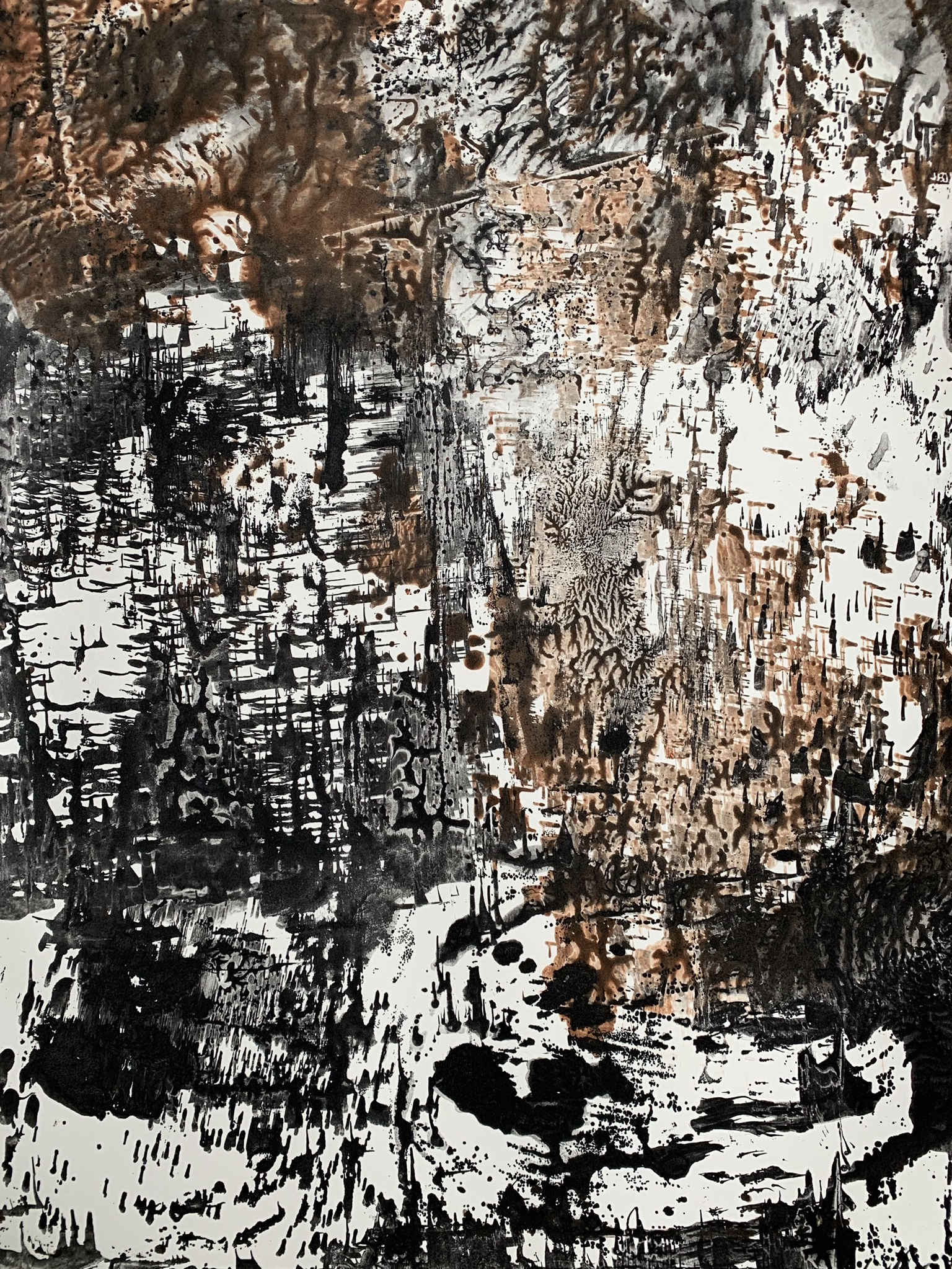 Deep Woods, ink on 22” X 30” BFK Rives paper, image size 19” X 24 “.