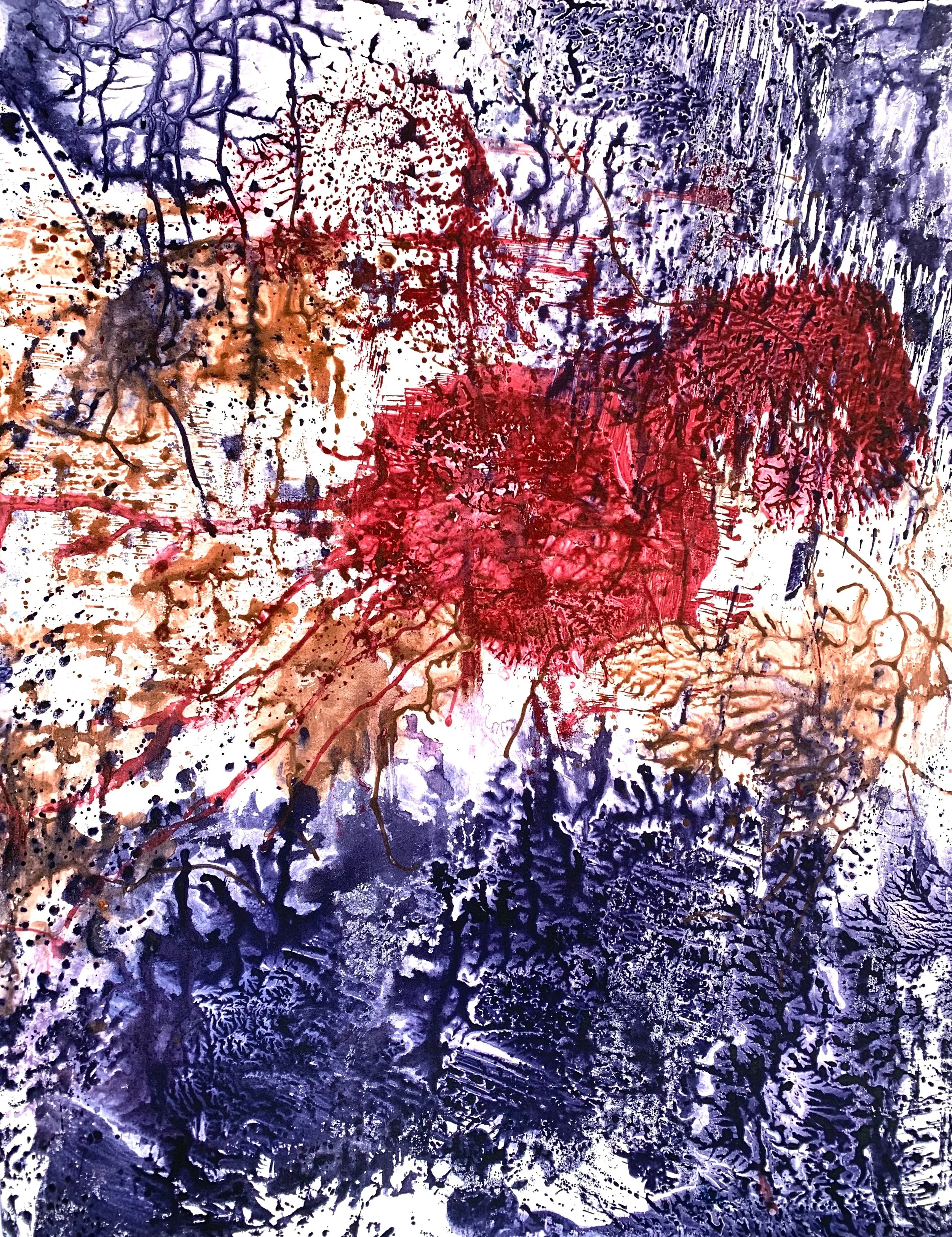Violet Hills 1, Ink on 22” X 30” BFK Rives paper, image size 19” X 24”.