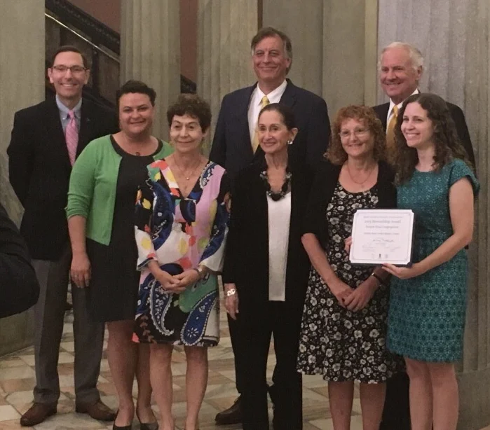 Pictured from left to right: Eric Emerson, SC Department of Archives and History Executive Director; Rachel Bragg, HW Exhibits; Marlene Denemark, Temple Sinai; Michael Bedenbaugh, Preservation SC Executive Director; Deane Ackerman, Temple Sinai; Diana Roof, Sumter County Museum Temple Sinai Jewish History Center Site Manager, South Carolina Governor Henry McMaster; and Annie Rivers, Sumter County Museum Executive Director.