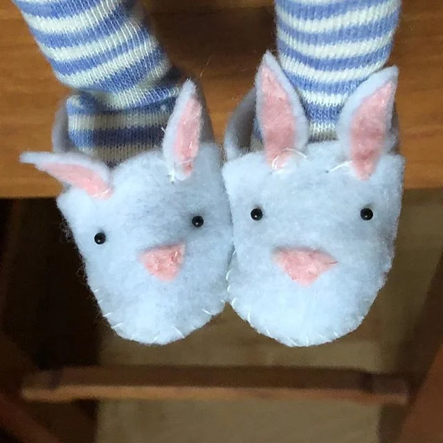 Bunny slippers for a character in my new book. Bunny slippers always make me happy!
