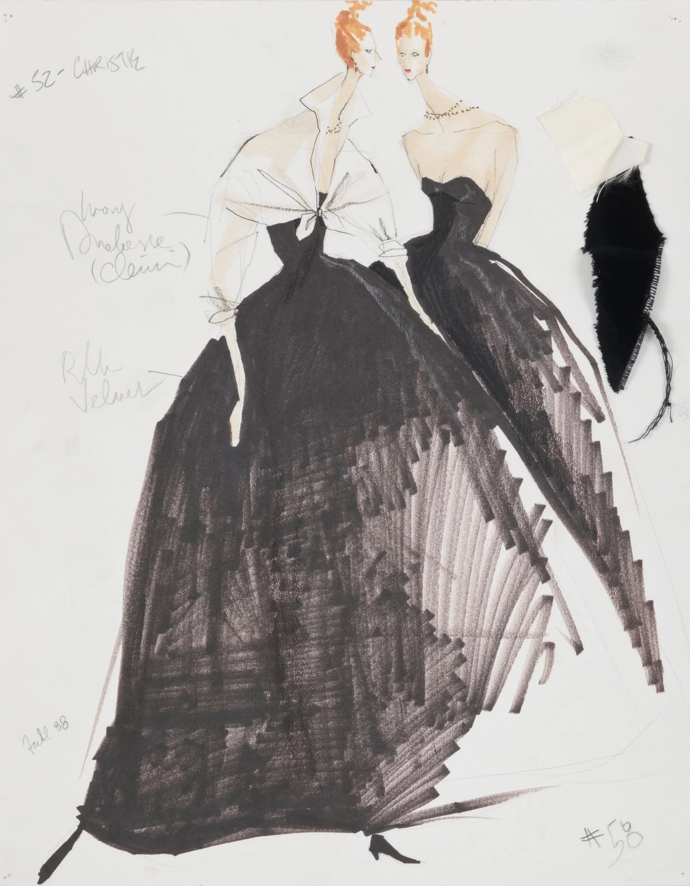 Sketch for Velvet Strapless Gown with Satin Knot, Fall 1988 | Photo by Jason Frank Rothenberg