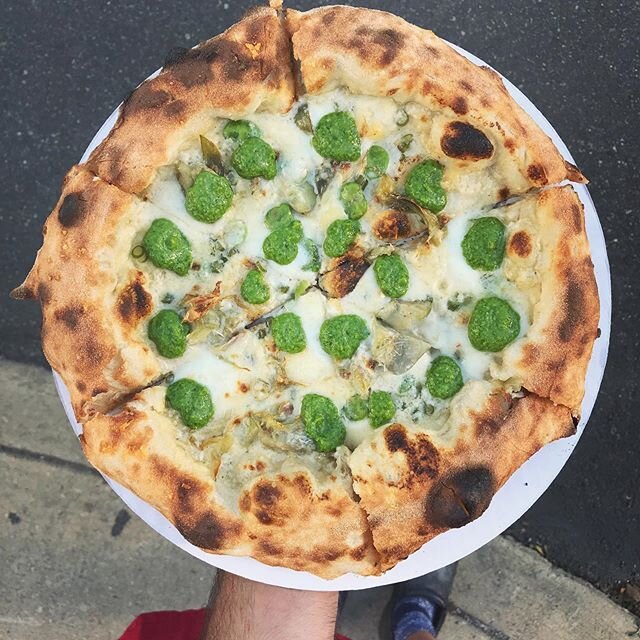 Still time to preorder for pick up tonight in Fairmount 5-8pm!
.
Or for Chestnut Hill tomorrow or Bella Vista Thursday.
.
Special pie: Artichoke confit, favas, garlic scapes, pantaleo cheese, seeet onion crema, copious arugula pesto available on the 