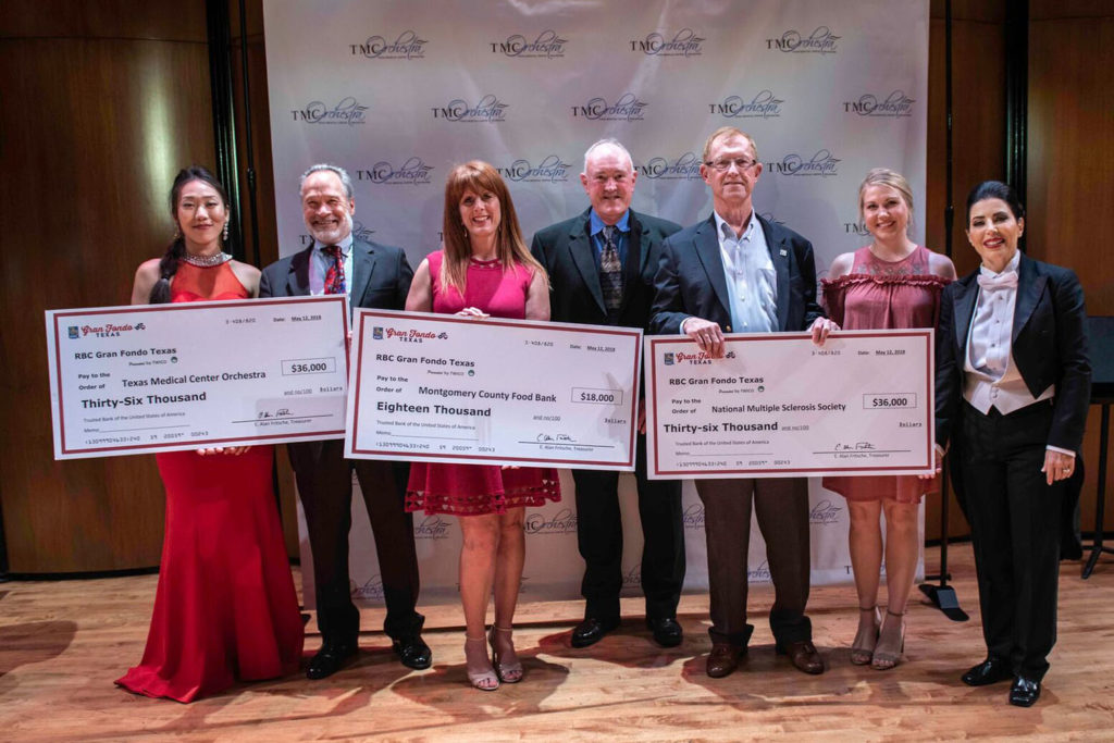  Mei Rui, Soloist, TMCO; Ken Sebek, Executive Director, TMCO; Allison Hulett, President and CEO, Montgomery County Food Bank;  Rick Lewis, Chairman, Gran Fondo Steering Committee; George Carter, Director, MS Society; Lori Magin, Director of Developme