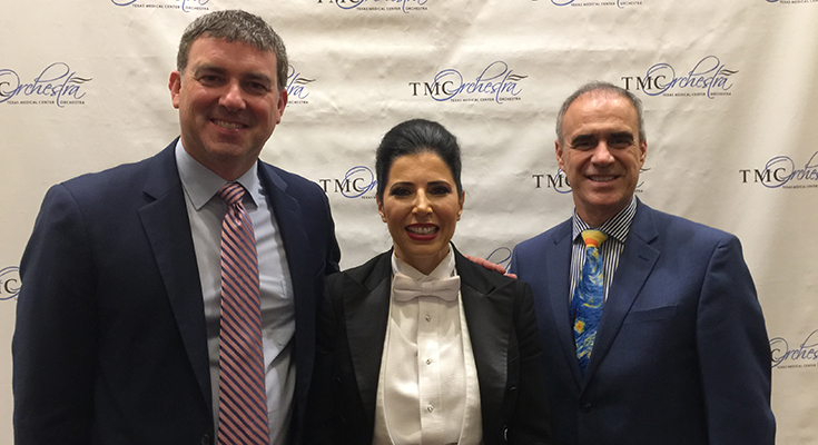  Richard Hickam, Libi Lebel and Dr. Paulo Torres following the October 20 concert at Hobby Center. Mr. Hickam and Dr. Torres visited with TMCO officers and members about starting a Medical Orchestra in Orlando FL 