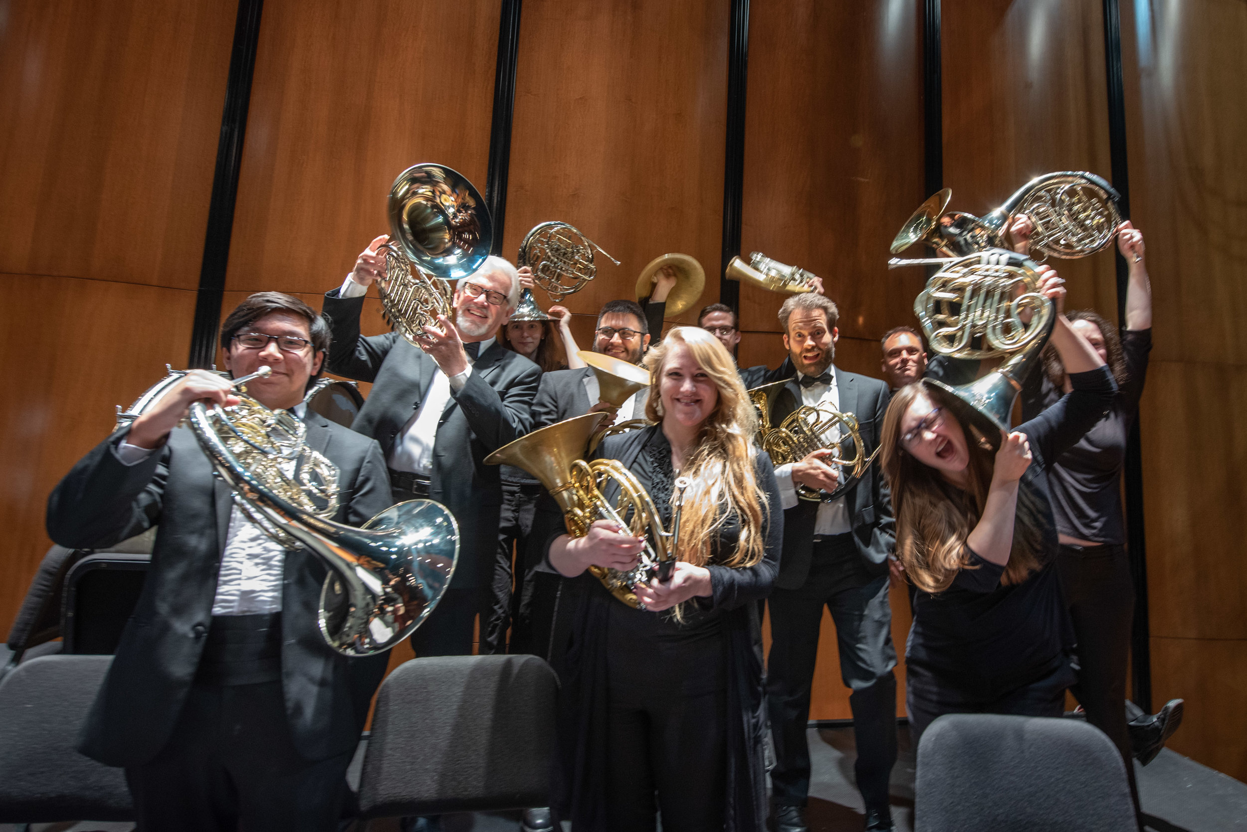  TMCO french horns having some fun after performing Mahler Symphony No. 3. 